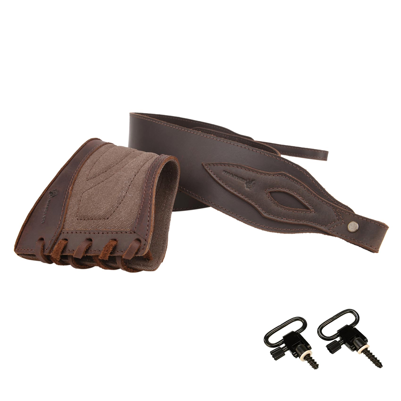 Tas Trost Adjustable Leather Rifle Strap with Canvas Gun Recoil Pad Buttstock and Swivels for Hunting (Coffee)