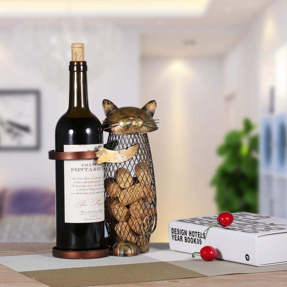 GWWGWW Kat-vormige Wijnhouder Wijnrek Plank Metalen Sculptuur Praktische Woondecoratie Ambachten,Kat Geschenken Voor Kattenliefhebbers