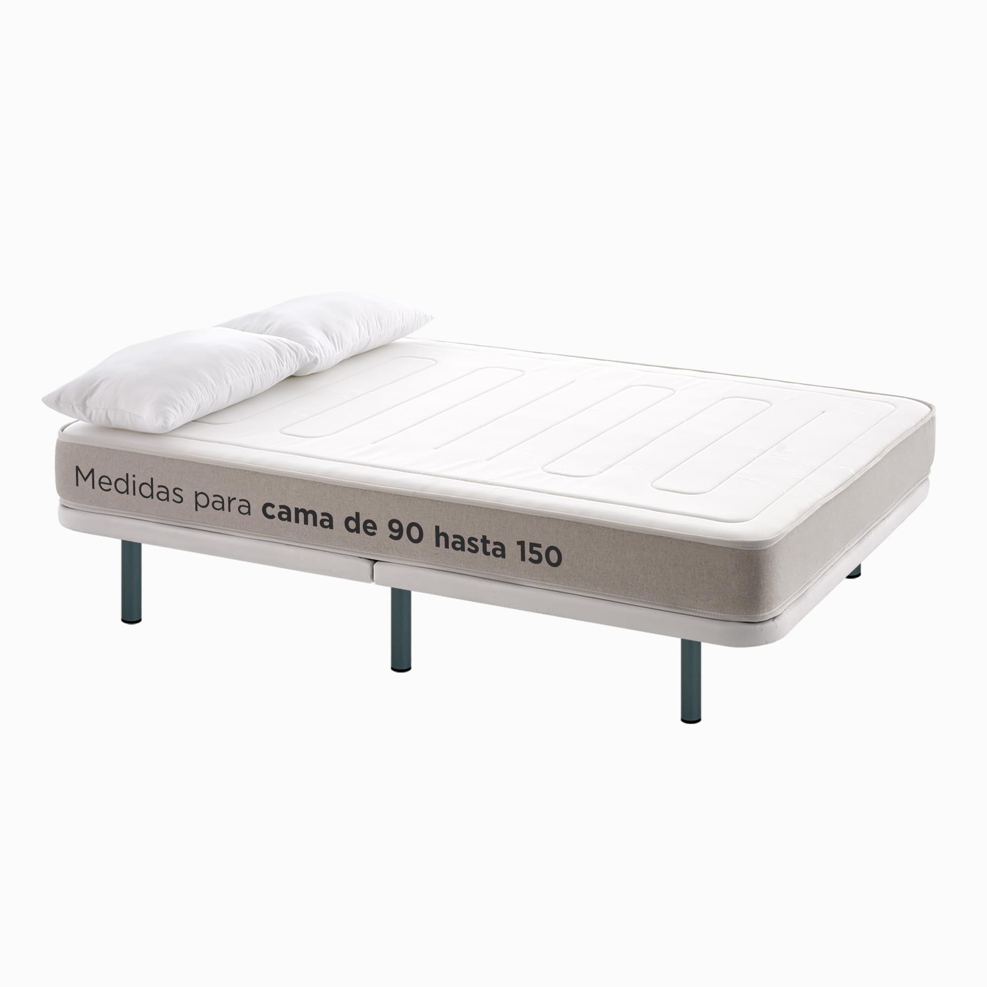 MAXCOLCHON Pack Universitario de Descanso Completo con Colchon Viscoelastico y Base Tapizada Partida para Dormitorios de Estudiantes, Incluye Almohada y Ropa de Cama Blanca, Gris (135x190 cm)