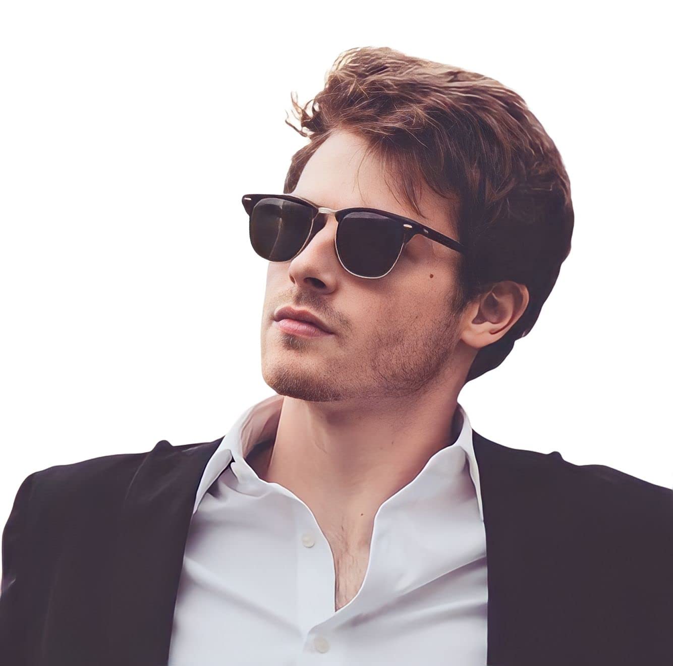 Sunglasses Classic Semi-Rimless Frame Retro Brand Unisex Clubmaster Non-Polarized Sunglasses For Men And Women Uv 400 Protection, Multicolor