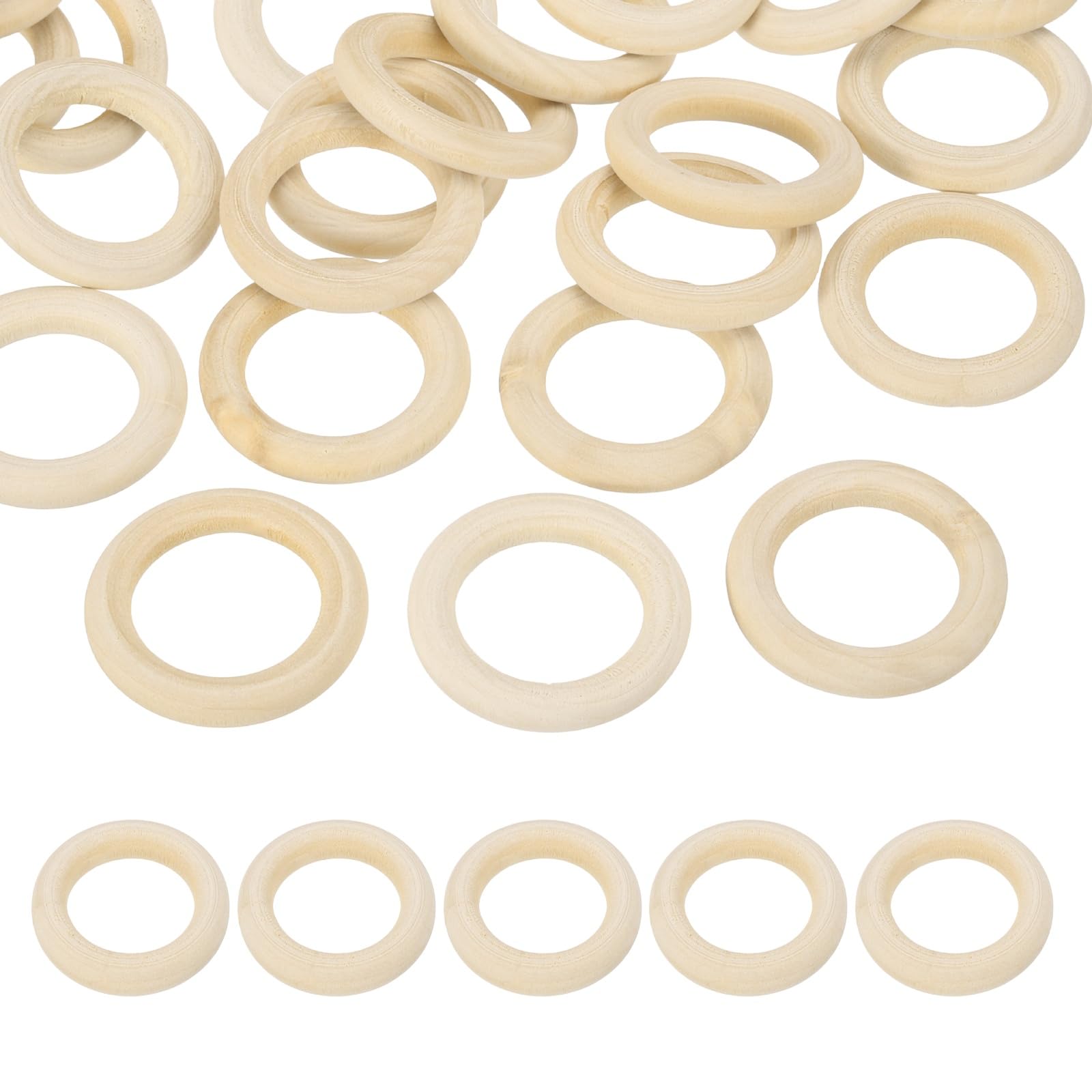 PATIKIL 40mm Natural Wooden Rings, 30 Pack Wood Ring Round Linking Rings Wood Loop Circle for Craft Pendant DIY Jewelry Making Macrame, Natural Color