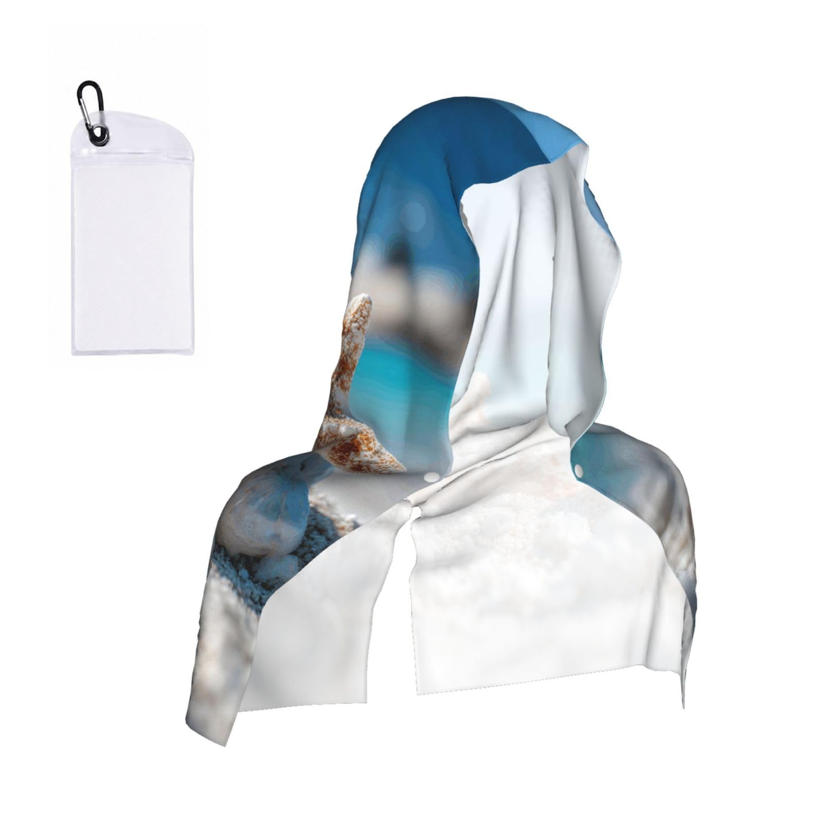 WXWJSHMGC Stars And Starfish Print Cooling Hoodie Towel, Cooling Towels For Neck And Face Sun Protection Instant Cool Hoodie(Sport/Camping/Work Out/Hot Weather)