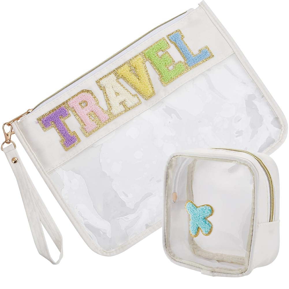 CREATCABIN 2 Pack Travel Makeup Bags Clear Cosmetic Bag PVC Waterproof Toiletry Pouch Small Travel Bag with Zipper for Women Portable Stuff Storage