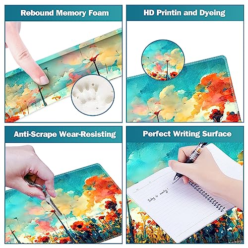 Image of ARTSO Gaming Mouse Pad Wrist Support Set, XXL Large Desk Mat Mousepad + Keyboard Wrist Support+ Mouse Wrist Rest+Coaster 4in1 Ergonomic, Stitched Edge for Home Office -Oil Painting Flowers Plants