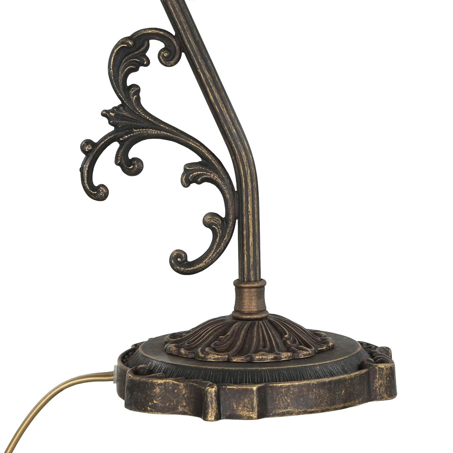 Lampe De Table Art Nouveau En Laiton Et Verre - Hauteur 39 Cm, Finition Bronze Antique Crème, Culot E27