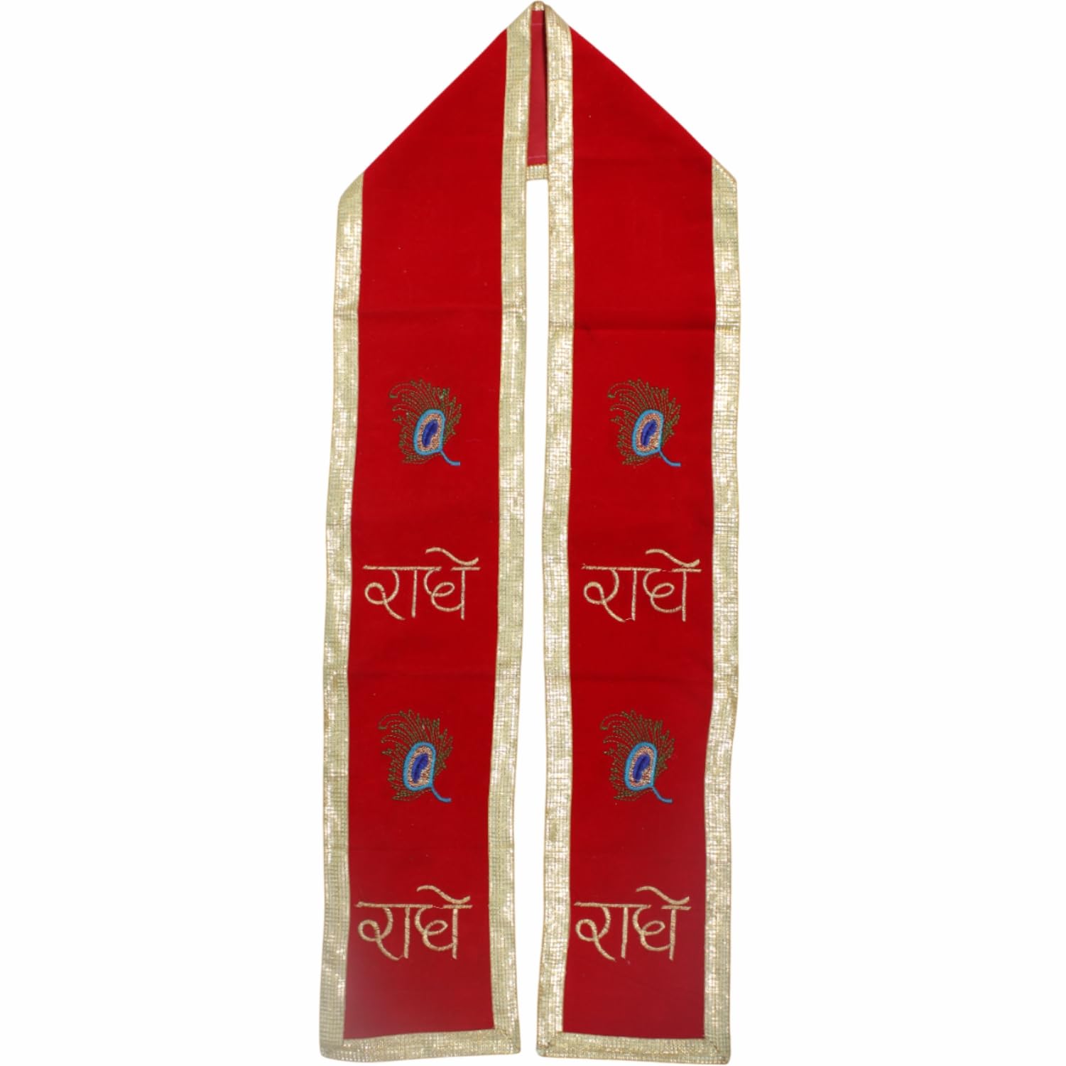 shri ram creations Men's Radhe Radhe Embroidery Work Velvet Dupatta (Red, 70 x 7 inch)-picture-51