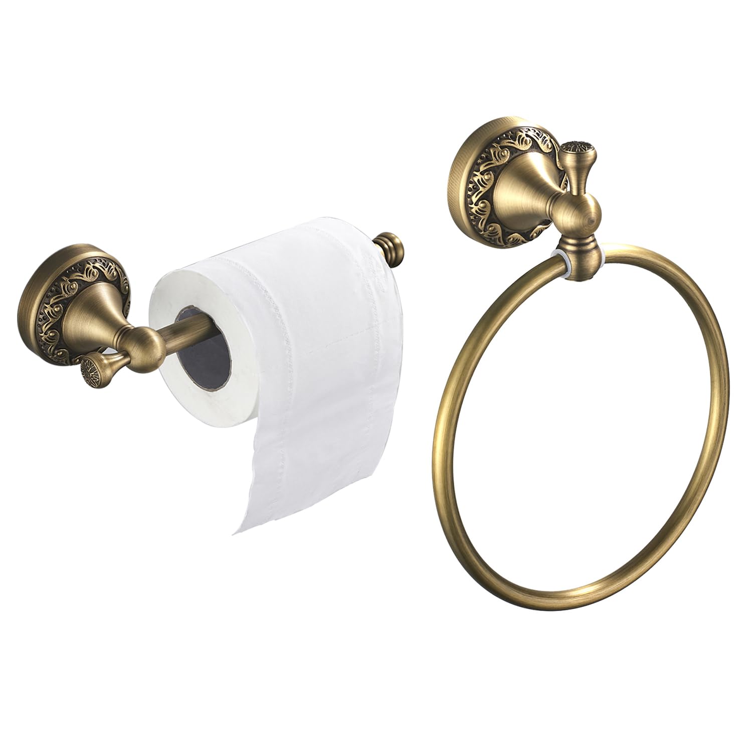 Flybath Toilettenpapierhalter und Handtuchring Set Antik Gebürstete Messing Wandmontage für Bad Küche Hotel