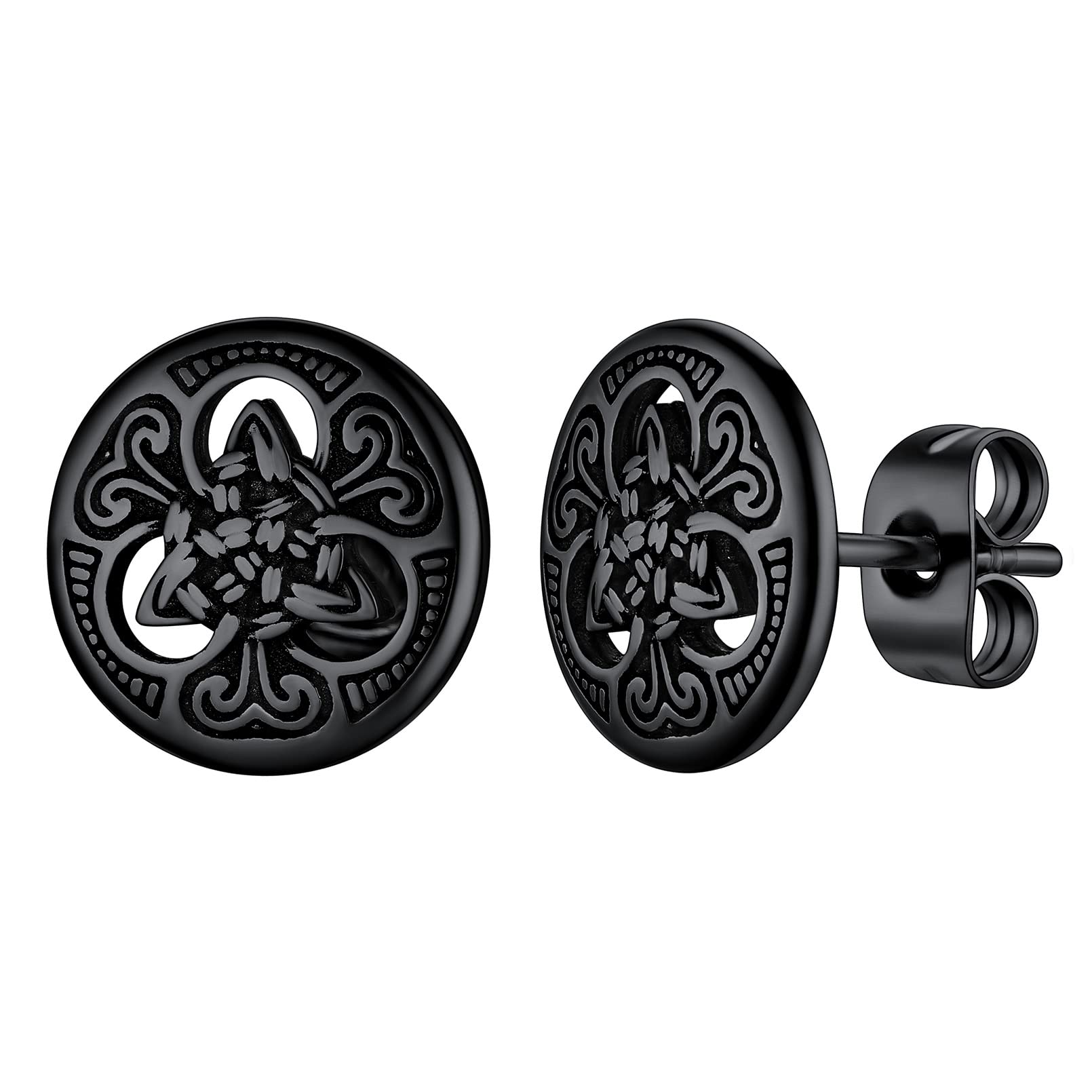 FaithHeart Runas Pendientes Vikingos Hombres Acero Inoxidable 316L Pendientes Redondos Vegvisir Trinidad Lobo Odín Aretes Aros Espirituales de Amuleto para Familias