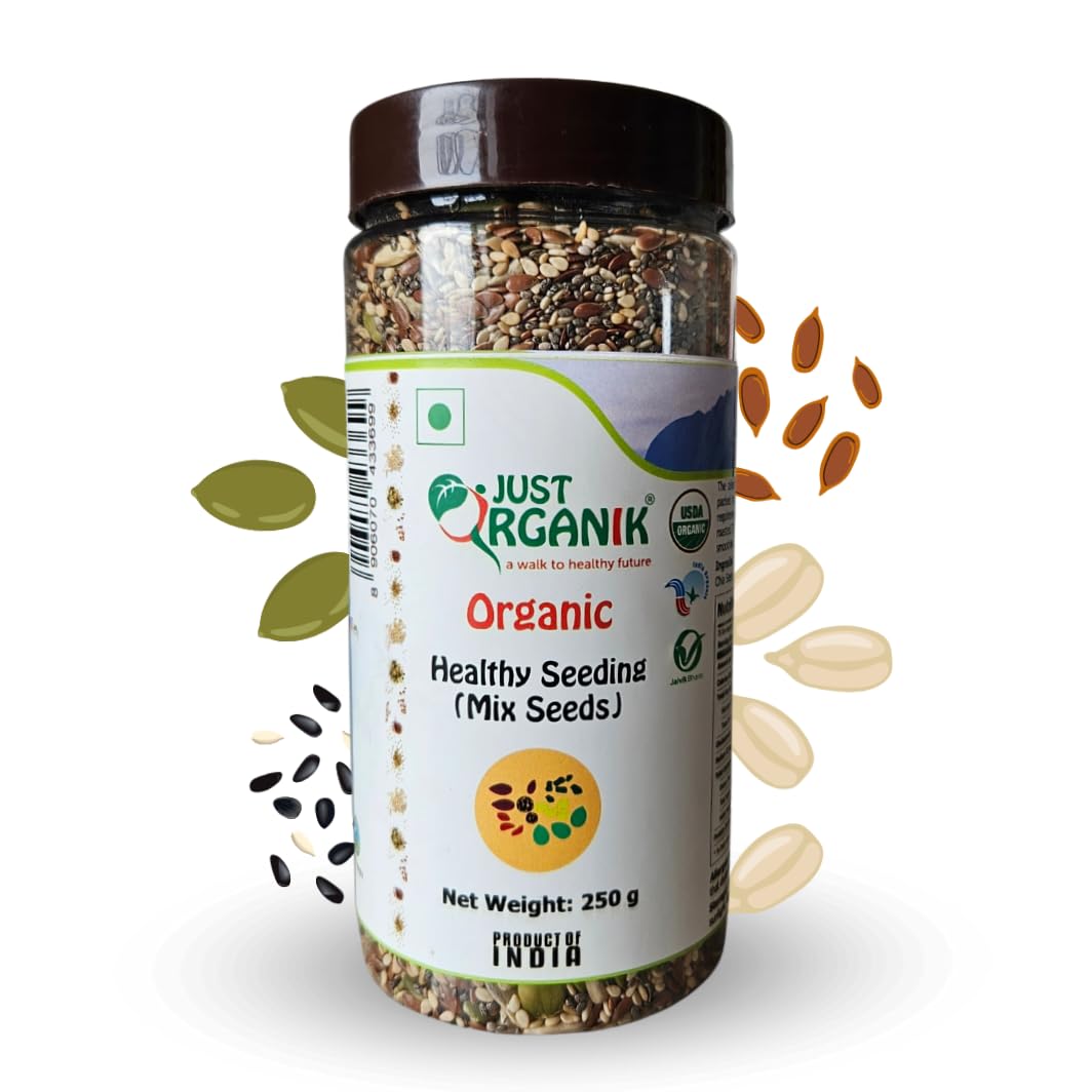 Just Organik 5-in-1 Organic Seeds Mix for Eating (250 gm) | Pumpkin, Sunflower, Flax, White Sesame & Chia Seeds | High Fiber & Protein Trail Mix | Antioxidant-Rich | No Salt or Sugar Healthy Snacks (B0BDM257R5) Amazon Price History, Amazon Price Tracker