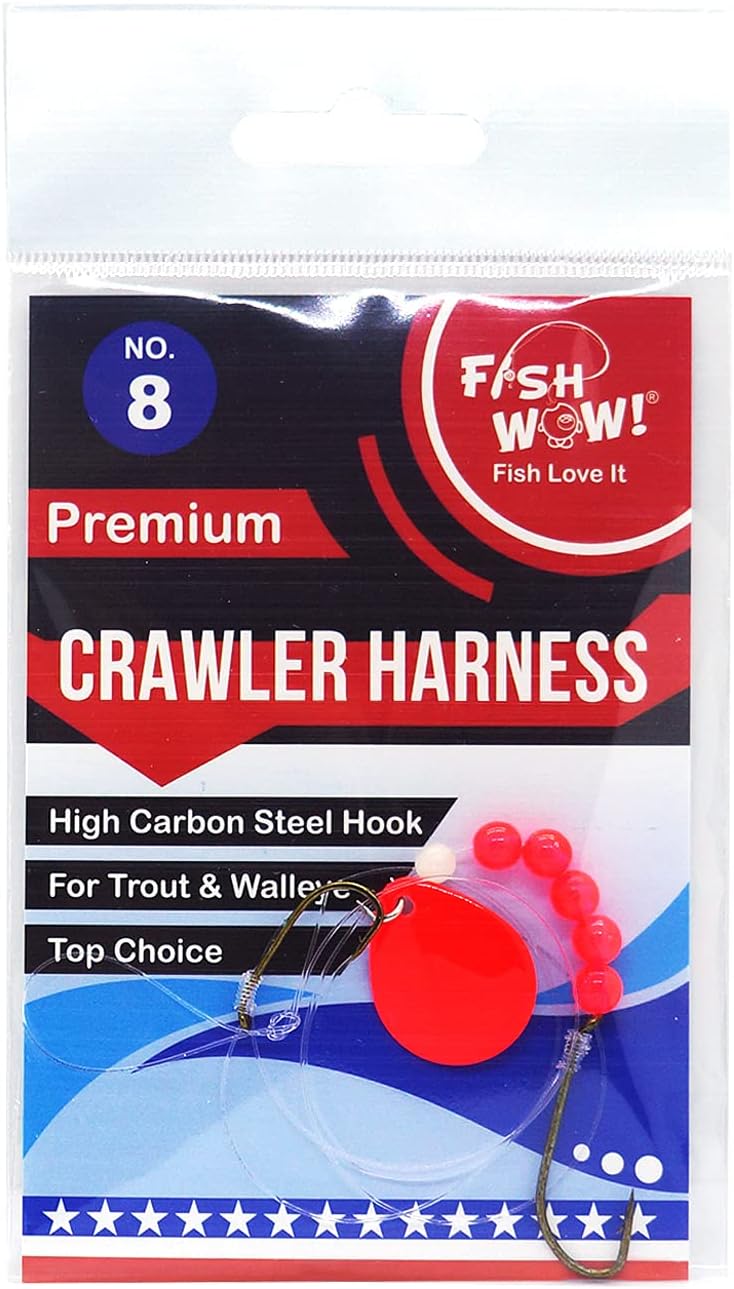 Qty10 Fish WOW!® 2-Hook Premium Fishing Crawler Harness Spinner Rig Spinner Blade Spoon rig Walleye Panfish Trout Rigs #6#8