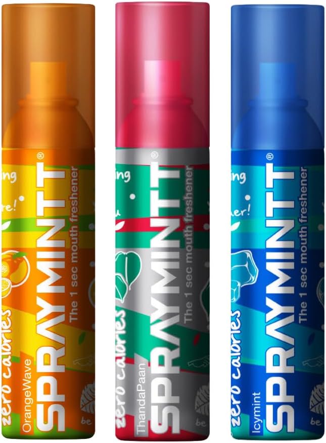 Spraymintt Mouth Freshener | Mukhwas | Breath Freshener | Oral Hygiene |175+ sprays of instant long lasting with Zero Calories Freshness | Orangewave flavour + Thandapaan flavour + Icymint flavour | 15g - Combo of 3