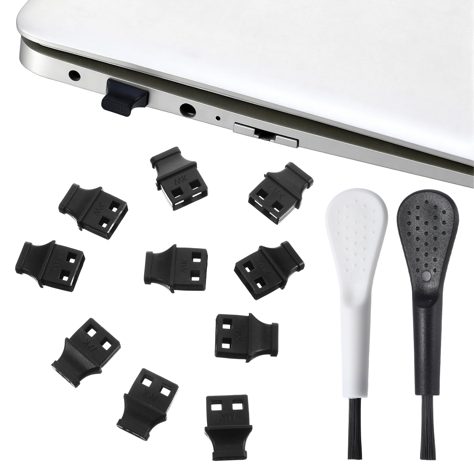 10Pcs USB Type-A Dust Cover Port Plugs with Handle, Black USB Female Ports Protecor Kit Type-A Port Protector Covers with 2 Cleaning Brushes for Computer Laptop TV Router All A Devices