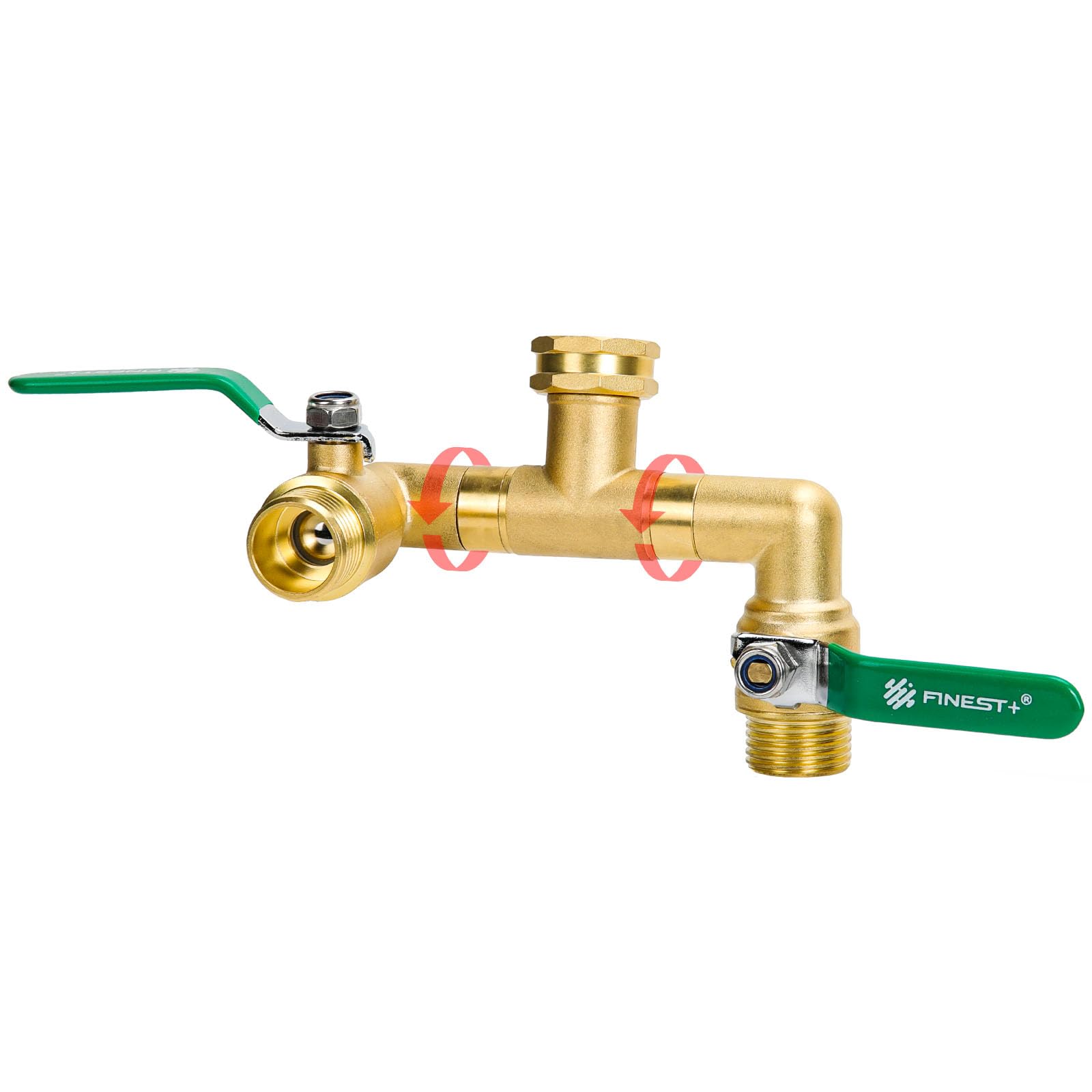 Photo 1 of 2 Way Brass Garden Hose Splitter Heavy Duty, 360° Rotatable Y Valve, Full Flow Large Ball Valve, 304 Stainless Steel Long Handle, 3/4" GHT Thread for Outdoor Faucet Lawn Irrigation Car Wash