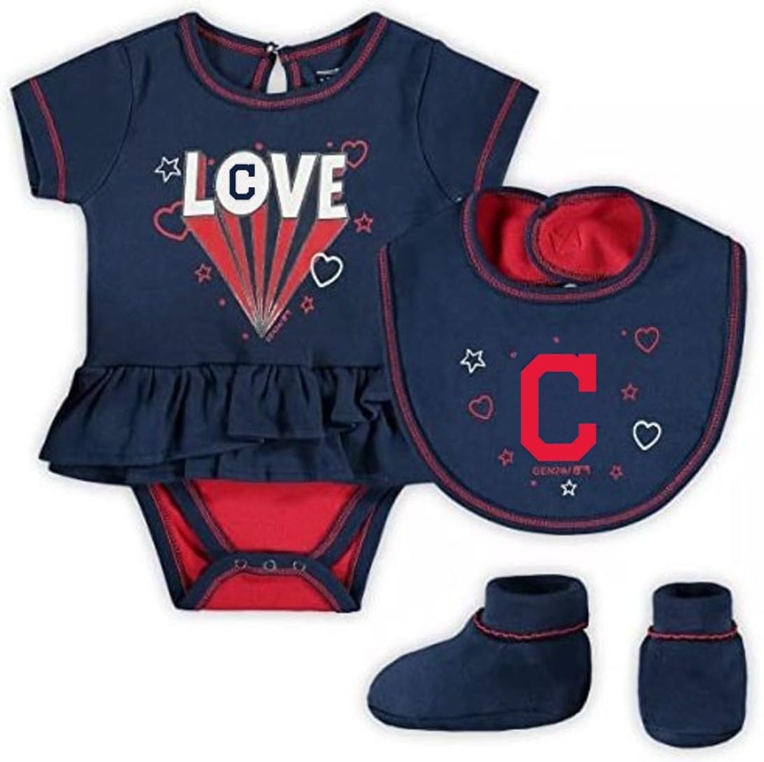 Gen 2 Cleveland 3 Piece Set Infant One Piece Bodysuit Creeper - Team Colors (Navy, 0-3 Months, Cleveland)