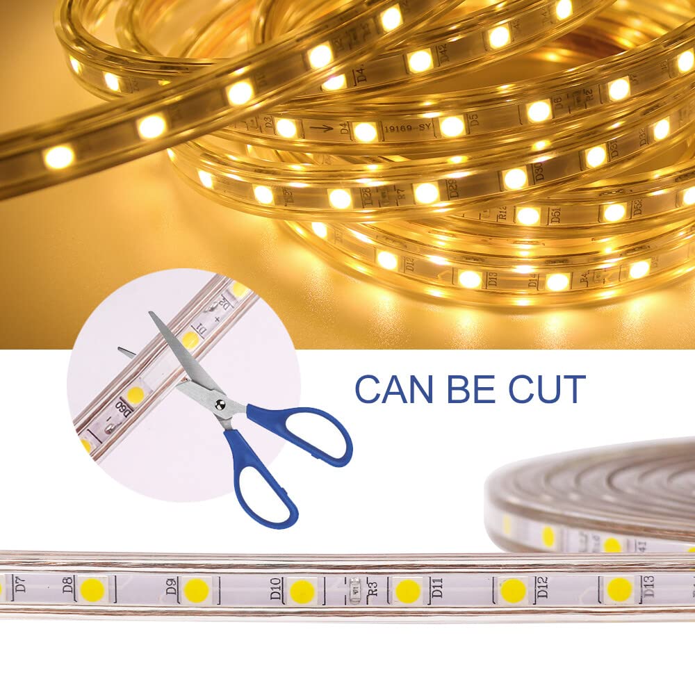 LED Strip mit Schalter 230V, LED Streifen IP65 Wasserdicht Flexibel LED Lichtband Schlauch für Schlafzimmer, Schrank,Haus,Küche, Dekoration (Warmweiß, 20M)