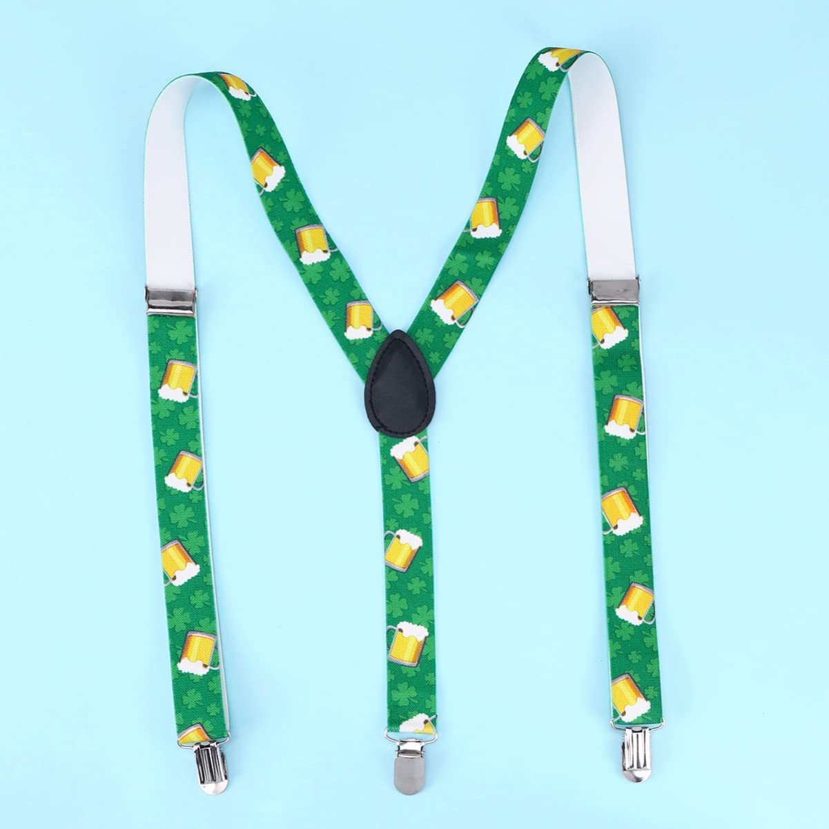 BESTYASH Elastic Suspenders for Men Beer Print 2.5cm Wide Clip-on Comfortable Durable