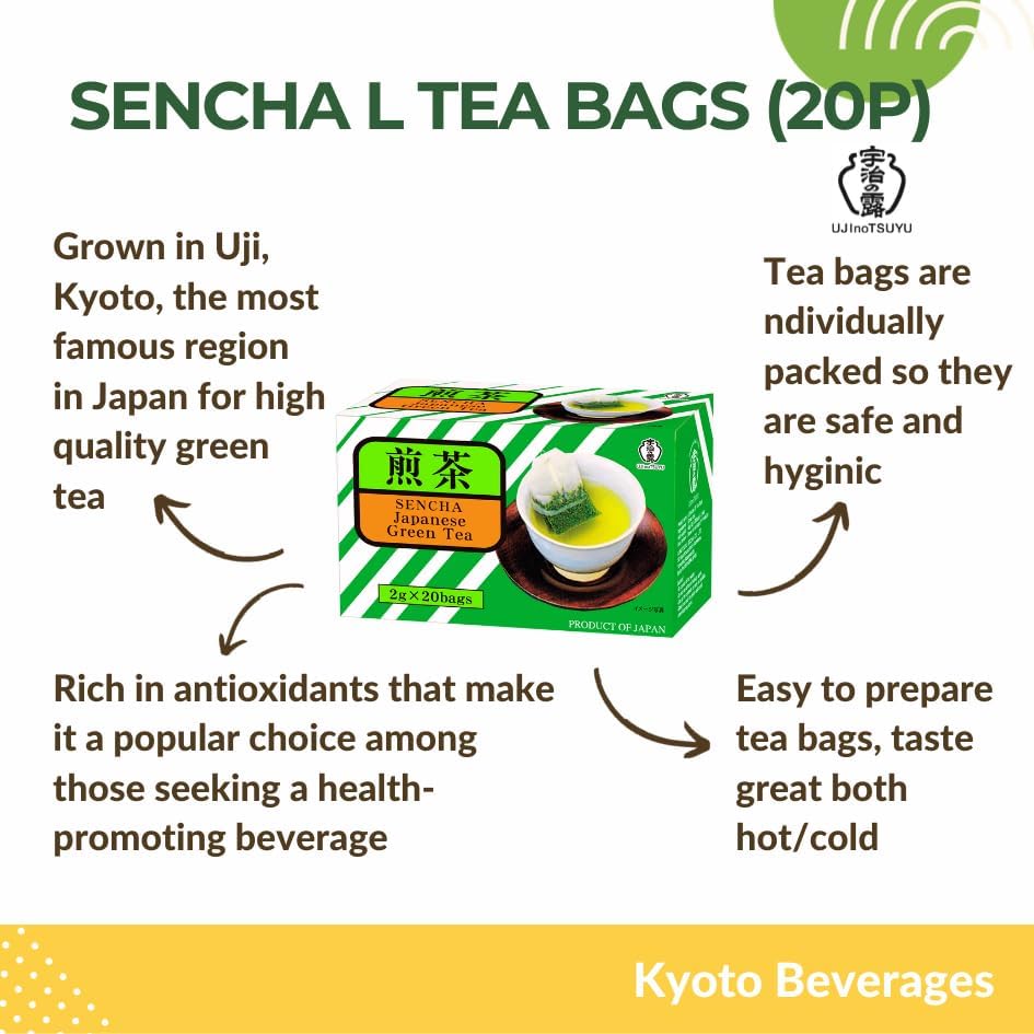 Image of UJInoTSUYU Sencha L Japanese Green Tea Bags | Sencha Premium Japanese Green Tea | Imported from Japan | Improve Metabolism | Rich in Antioxidants | 2gx20 Teabags (Pack of 3)