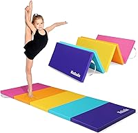 Matladin Folding Gymnastics Mat 76x30x1.5 Inch Tumbling Mat - Waterproof PU Leather, EPE Foam for Kids Yoga Cheerleading Martial Arts Pink/Blue