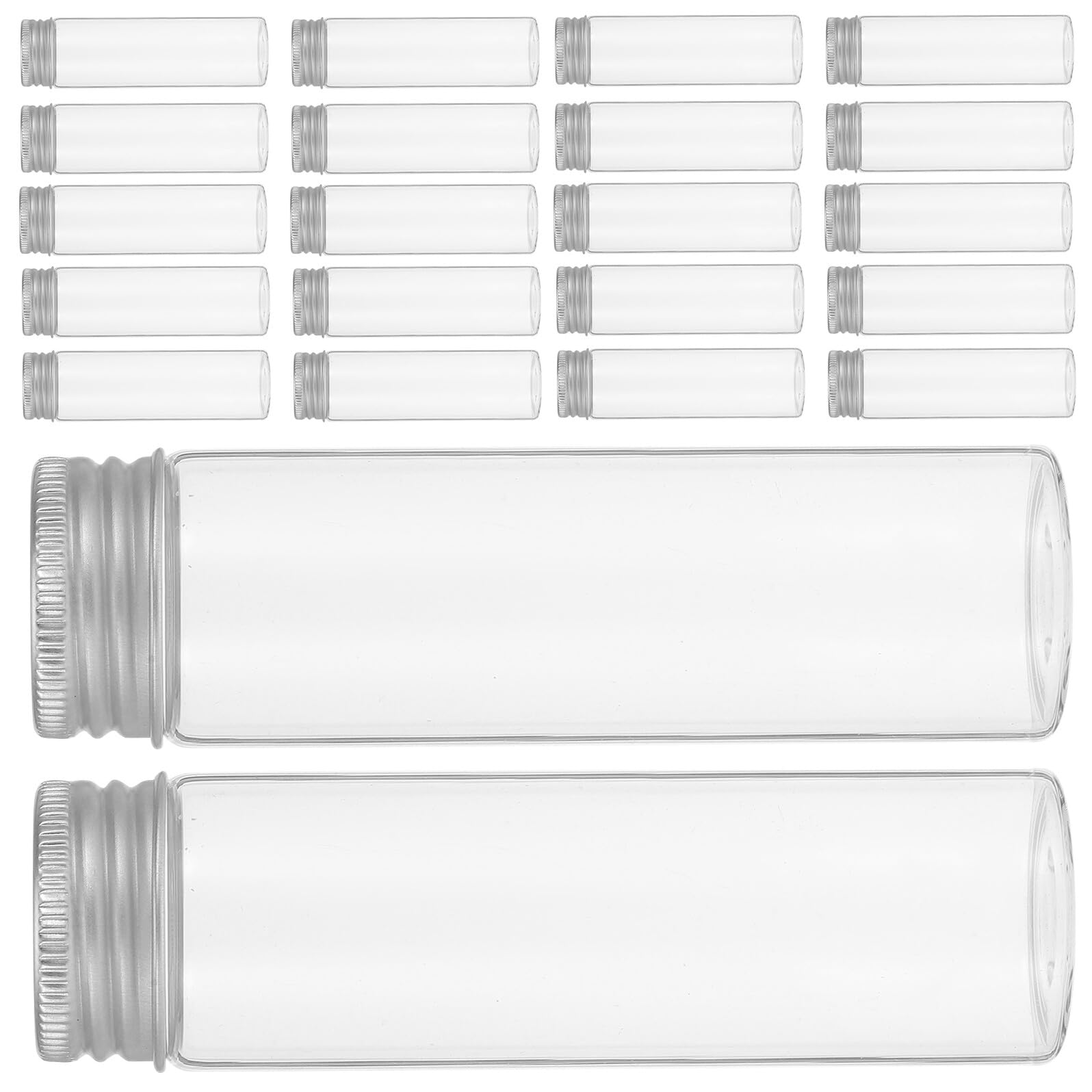 Kleine Transparente Glasfläschchen 50ml mit Aluminiumdeckel 30 Stück Tragbare und Wiederverwendbare Medikamentenflaschen für Trockene Zutaten und Babypflege Unterwegs