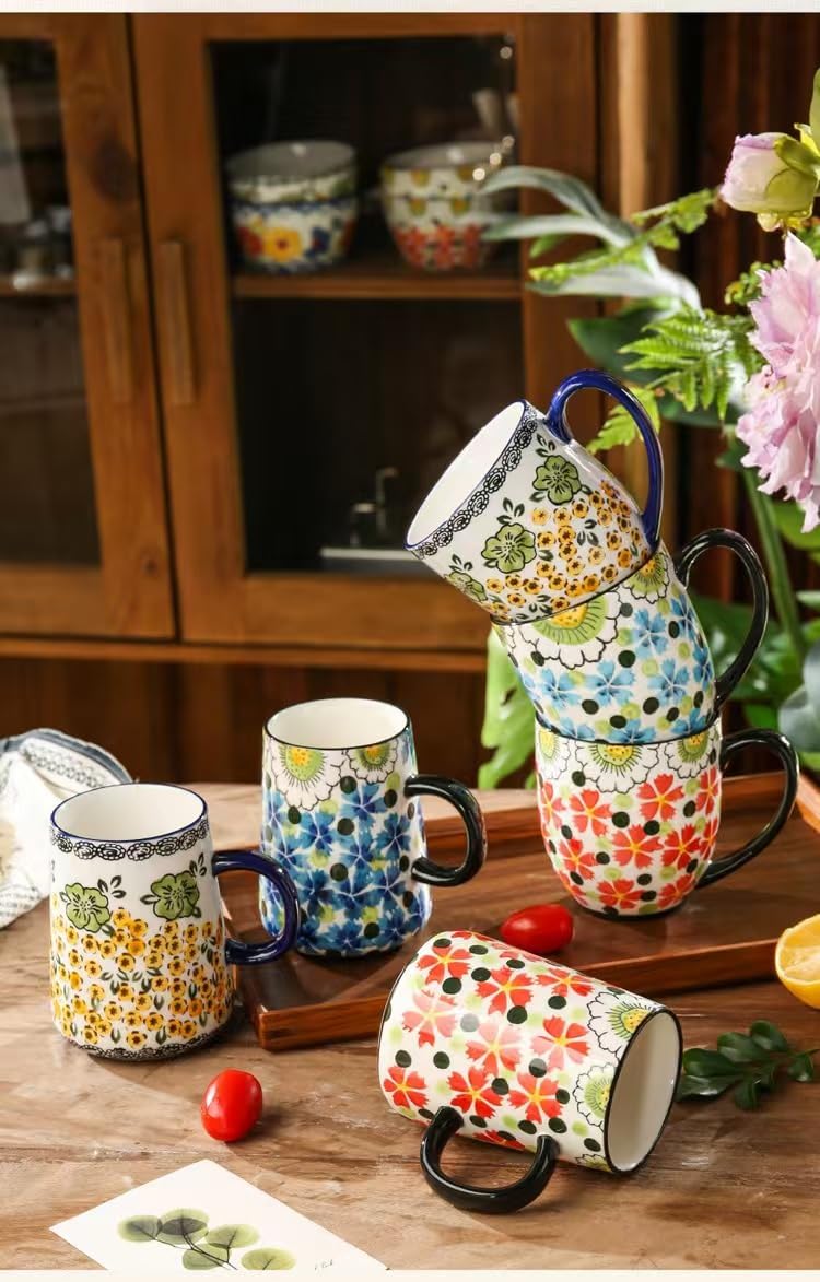 Ceramic Coffee Mug with Handle Vintage, Floral Cute Espresso Cups, Large Tea Cups and Drinking Mugs for Office and Home, Ideal Gifts for Women and Men (Orange 480ml) - Image 7