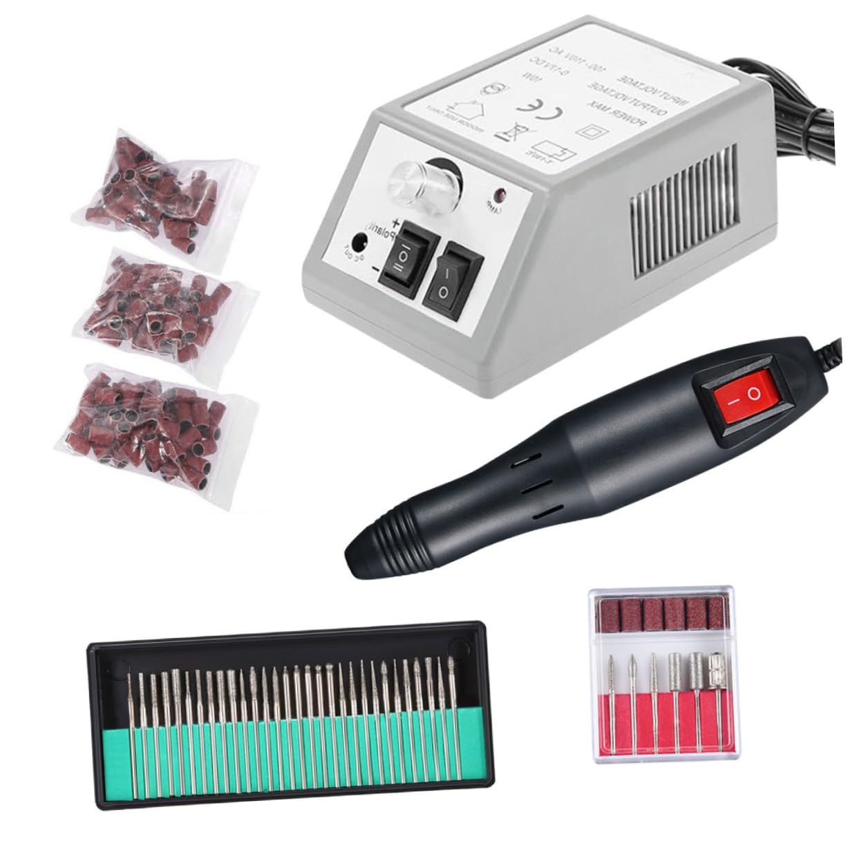 Taladro Eléctrico para Uñas 20000 Rpm, Kit de Manicura | 6 Puntas Estándar, Plástico y Metal, Agarre Cómodo, Uso Profesional y Doméstico