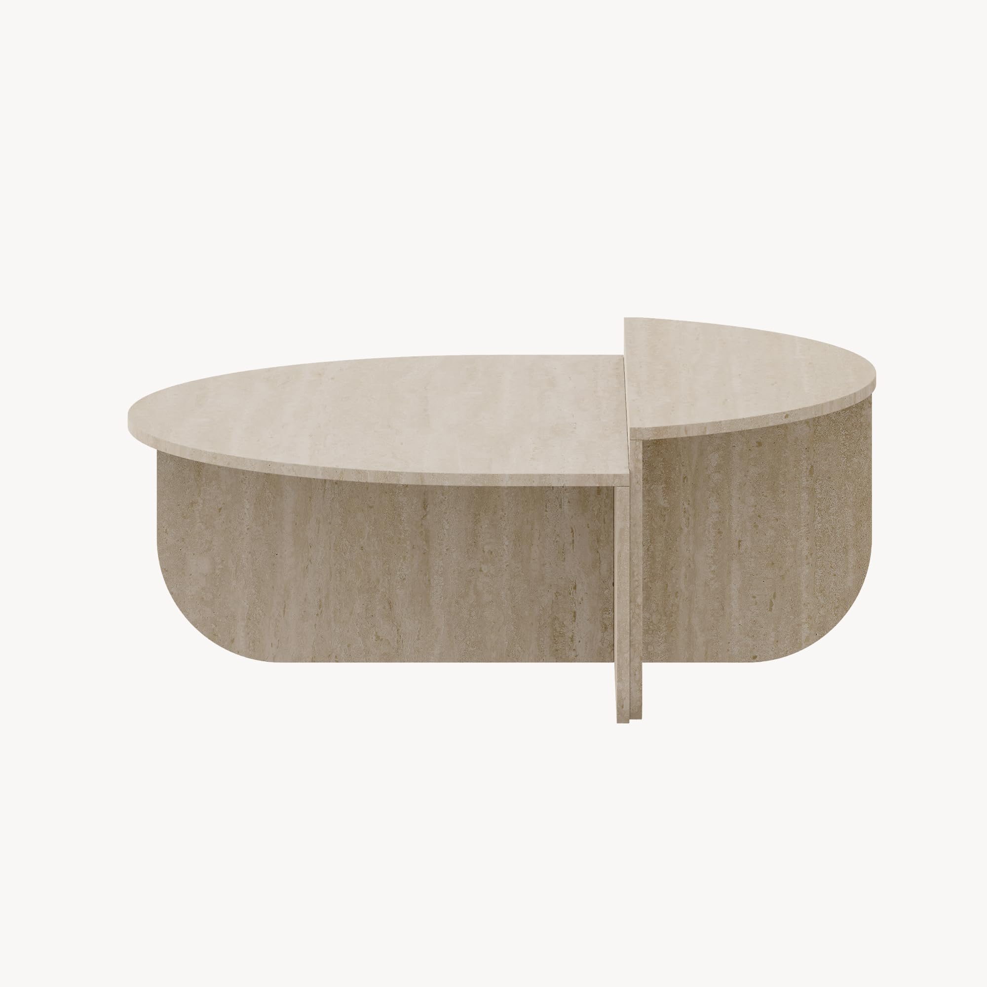 [en.casa] Mesa de Centro Tondesdaslo Tablero Doble Semicircular Mesita de Café Mesa Auxiliar de Sofá Salón Despacho 90 x 90 x 35 cm - Travertino