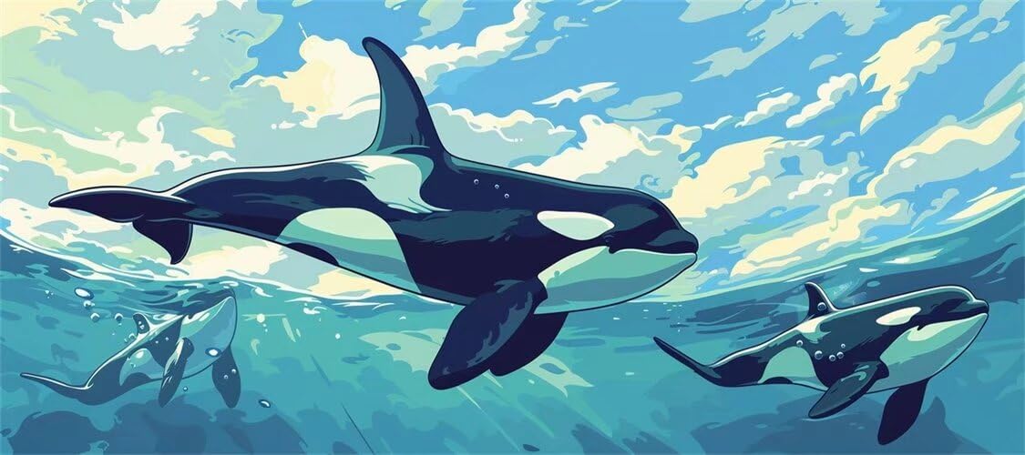 Whale Paint by Numbers for Adults Beginners, 71 X 36 Inch Large Paint by Numbers Killer Whale, Easy DIY Acrylic Oil Painting by Numbers for All Ages Crafts for Home Wall Decor (Without Frame) -H491