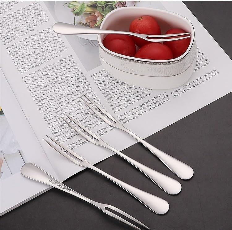 Flatware Silverware Set, Stainless Steel Tableware Fruit Fork Two-tine Fork Cake Fork Dessert Fork, Tableware Cutlery Set(6Set)