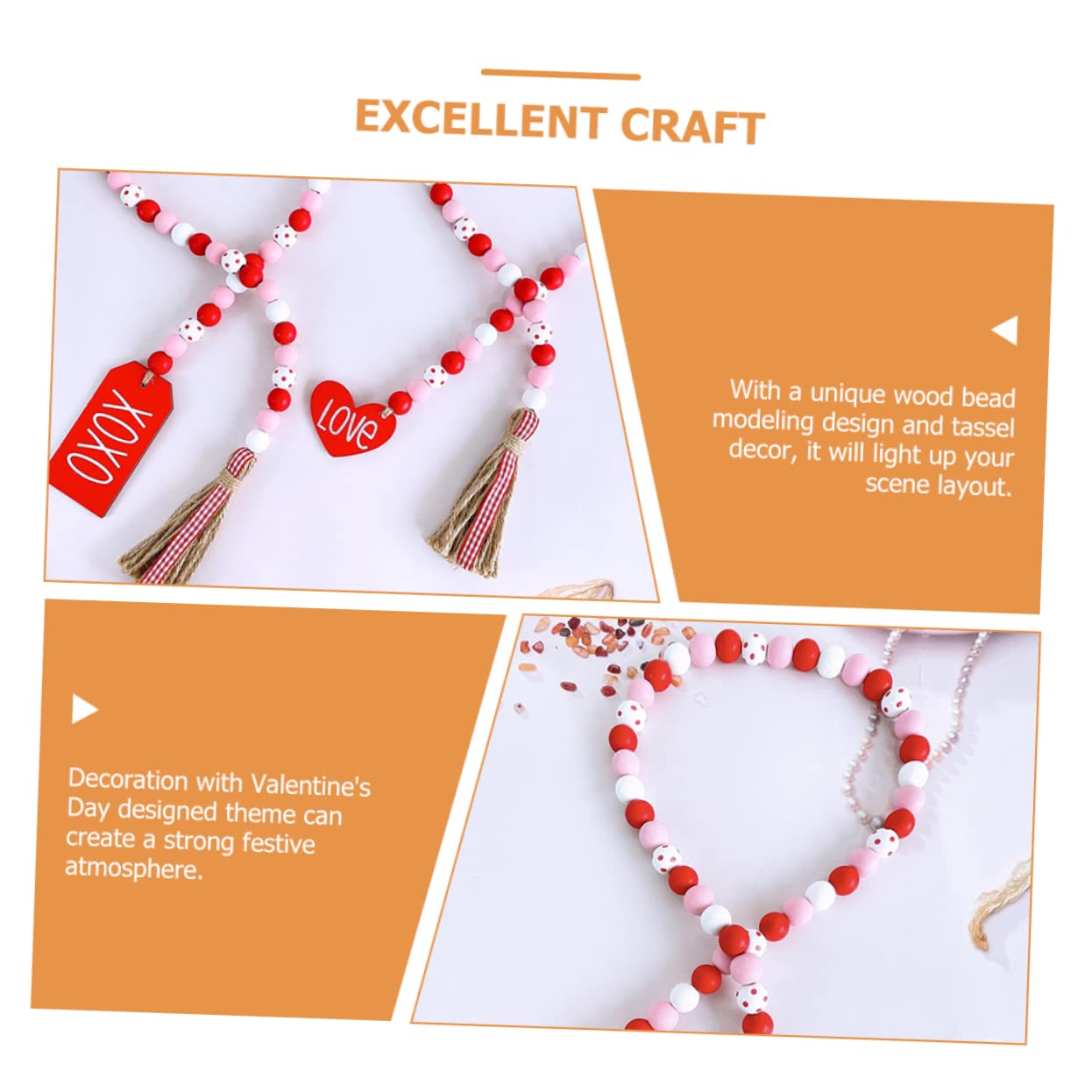 Ciieeo 4 Stück Holzperlen Zum Valentinstag Valentinstag- Bausatz Herz-anhänger Geburtstag Türdekoration Quastengirlande Armbänder Halskette Charme Glocke Lametta Reize Rot Hanfseil