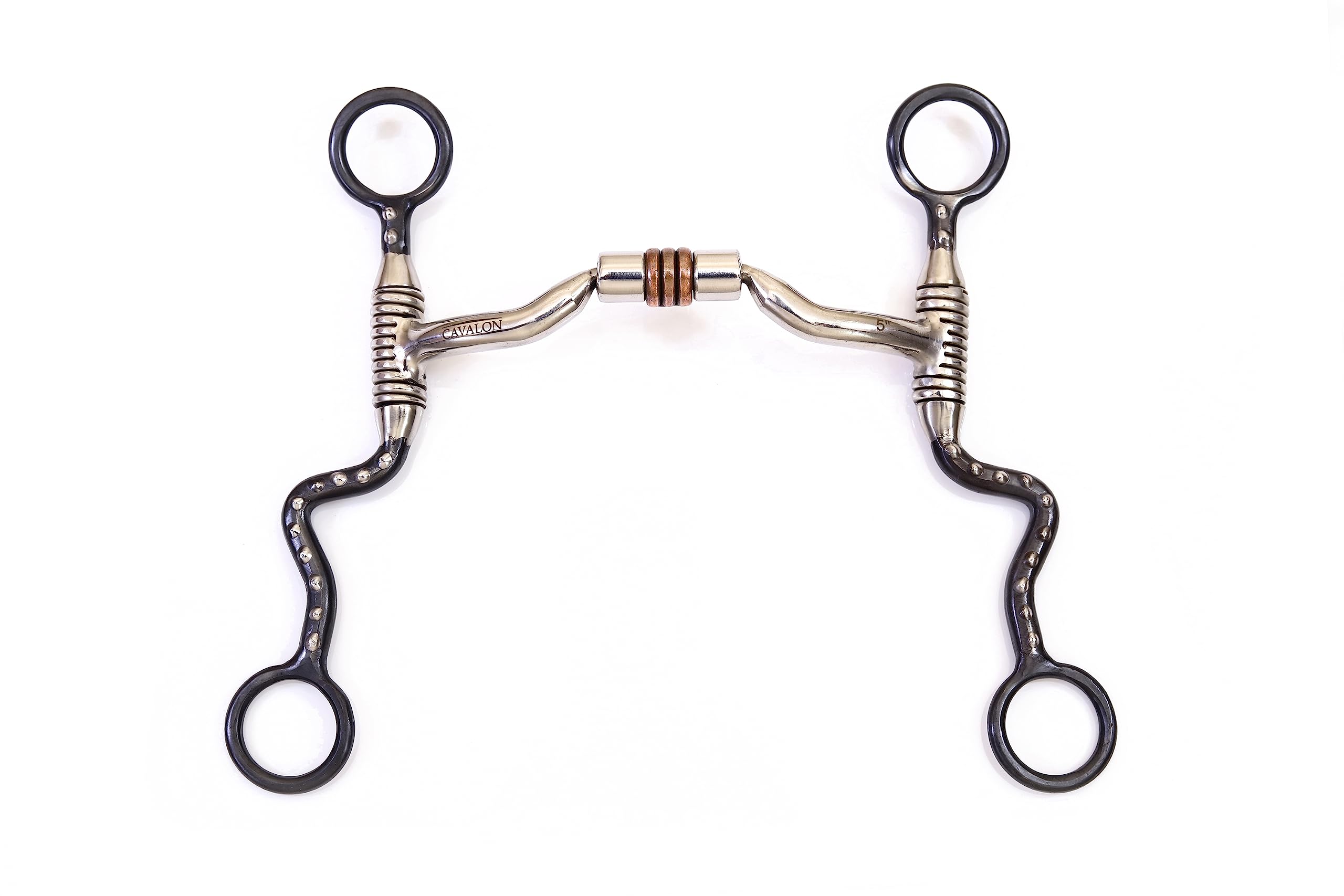Cavalon Western Silver Dotted S Shank Low Port Barrel Curb Bit with Copper Rollers