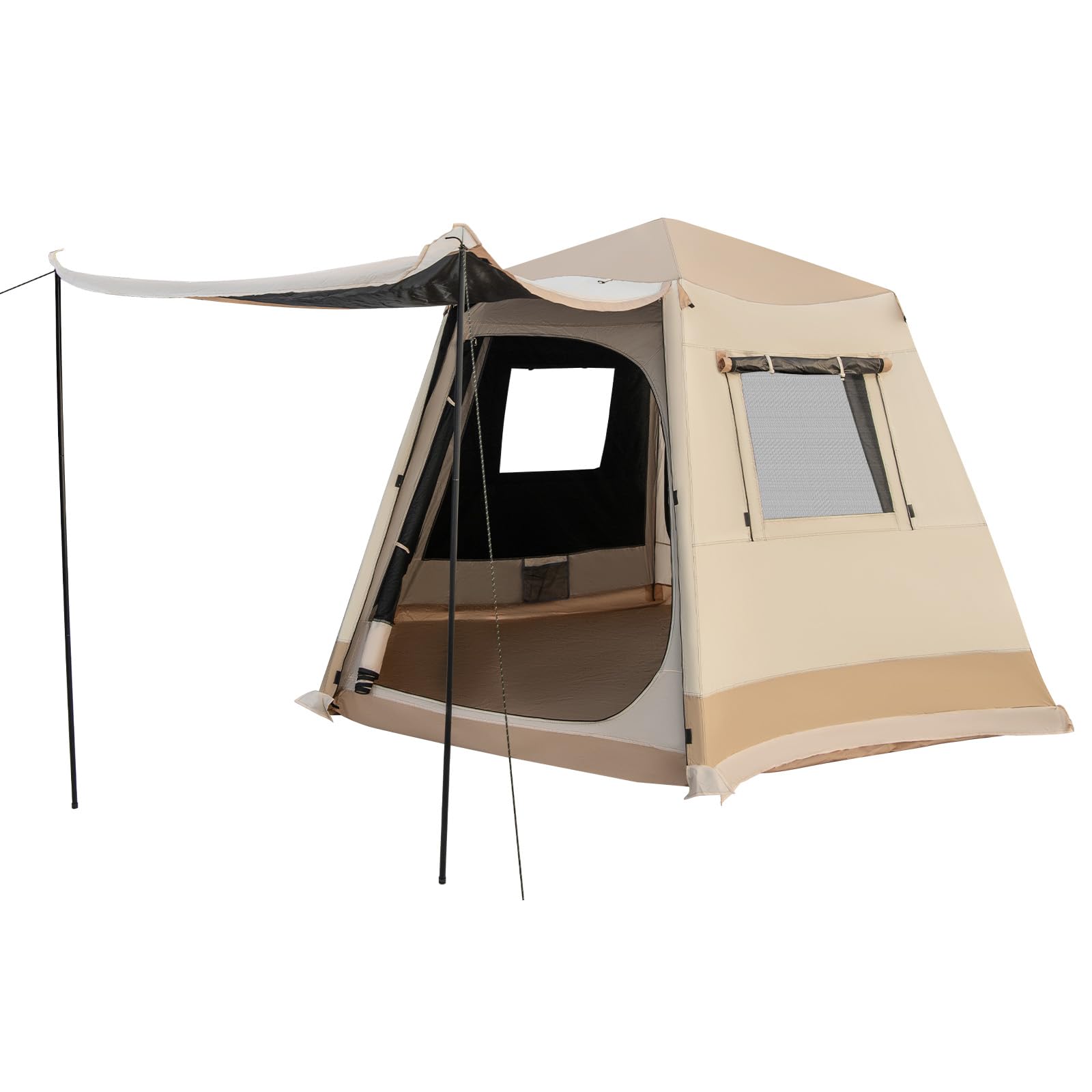 HOMASIS Tenda Campeggio Esagonale per 4-6 Persone, Tenda Pop-up Automatica con Doppia Porta e Borsa da Trasporto, Tenda Famigliare con Zanzaziera per Escursioni, Spiaggia, 330 x 270 x 200 cm, Beige