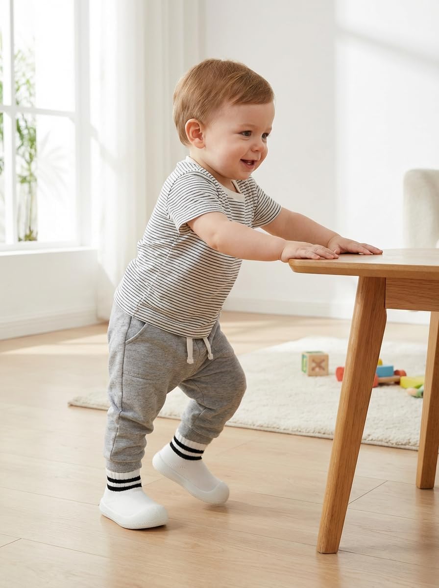 Baby Sock Shoes Toddler Walking Slippers Non-Slip Breathable Stripes Shoes with Soft Rubber Sole for Infant Boys Girls Slip On Sneakers - Image 3