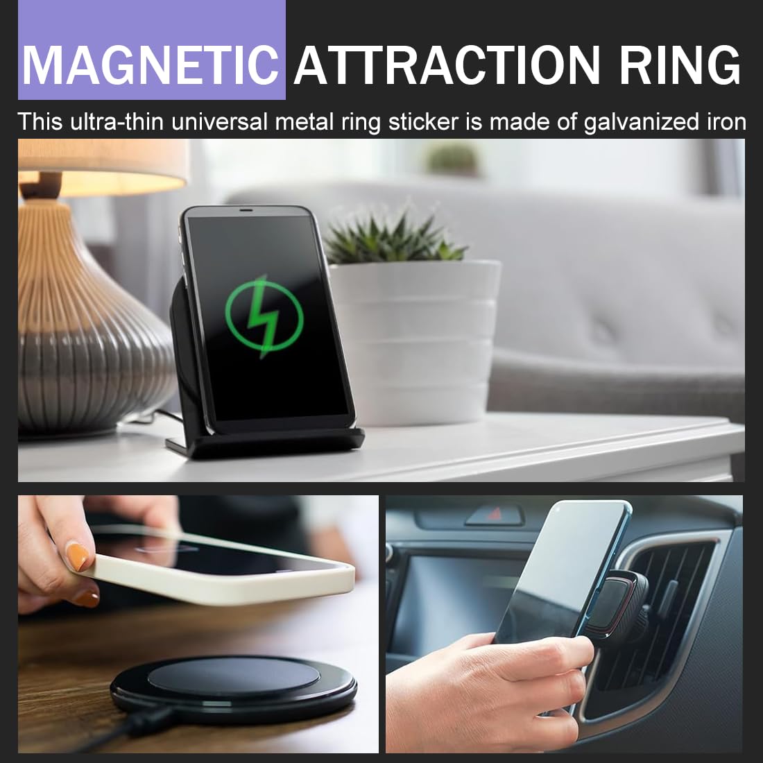 4 Pezzi Adesivo Universale Ad Anello in Metallo per Magnete Ad Anello, Compatibile con Caricatore Senza Fili Magnetico, Non Magnetici, Non Magnetici
