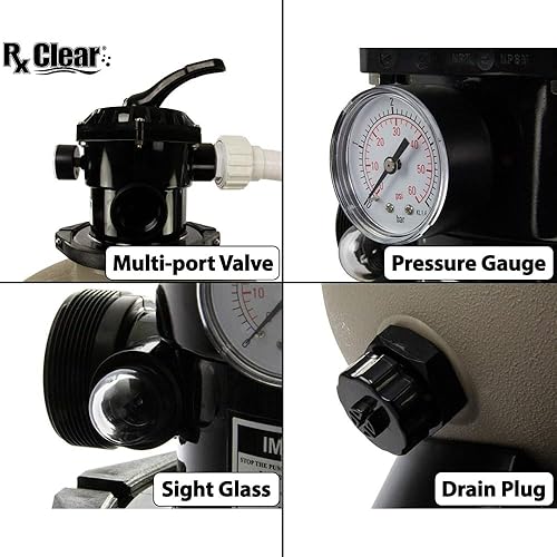 Miniatura 7 de Rx Clear Sistema de filtro de arena radiante completo  para piscina enterrada  Mighty Niagara 1 HP Pump  Tanque de 24 pulgadas  Capacidad de arena