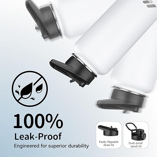 Miniatura 5 de StarSpeed - Botella de agua aislada de 32 oz con pajitas y 2 tapas, botella deportiva de acero inoxidable de doble pared con aislamiento al vacío,