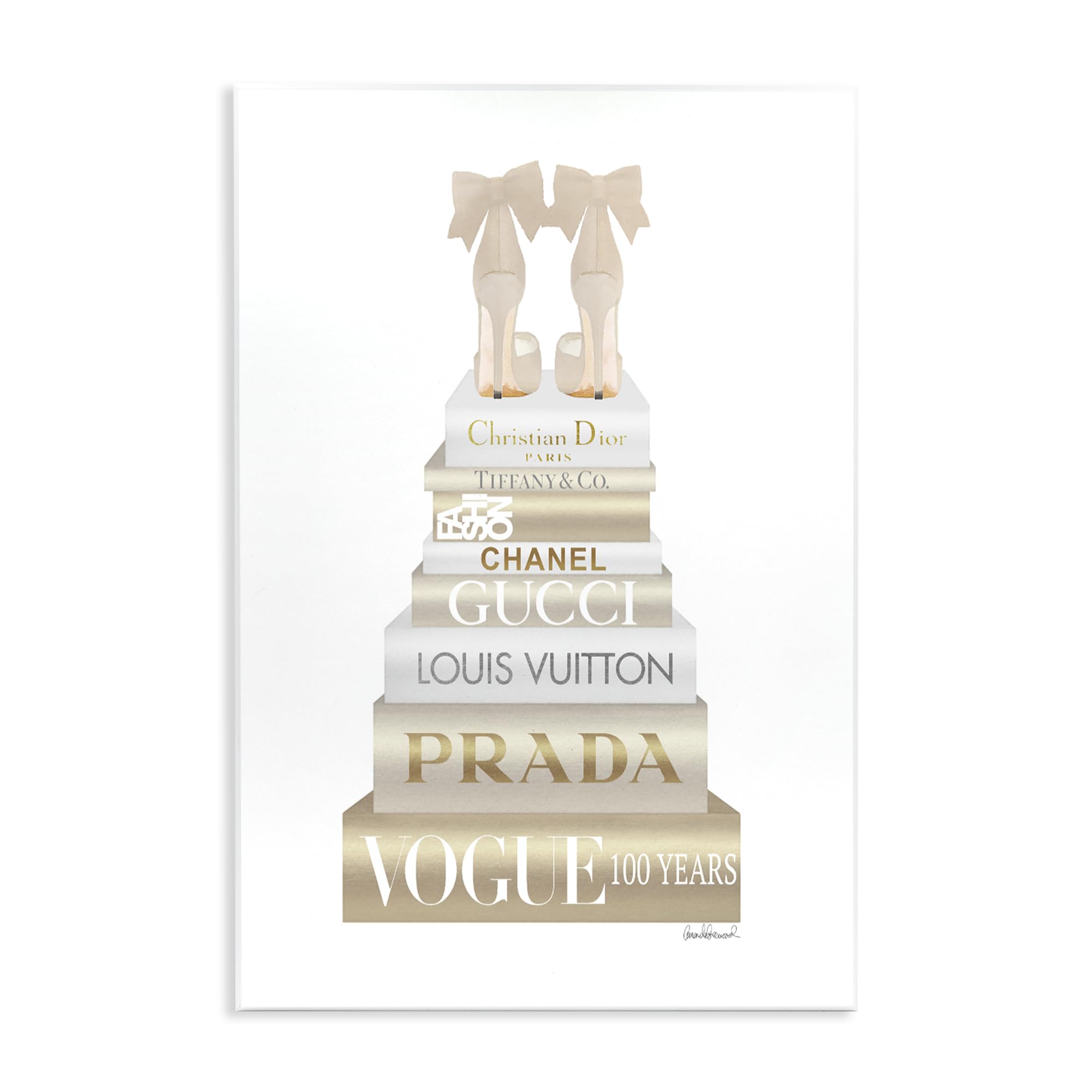 Cream Bow Heels Glam Bookstack, 13 x 19 Inch Mounted Print on Wall Plaque