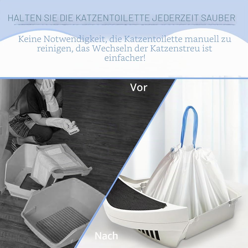 100 Stück Katzenklobeutel mit Kordelzug, Fassungsvermögen 37 bis 40 Liter, Abfallbeutel für Katzenklo, Roboter 3/4, Abfallschubladeneinlagen, 63,5 x 40 cm