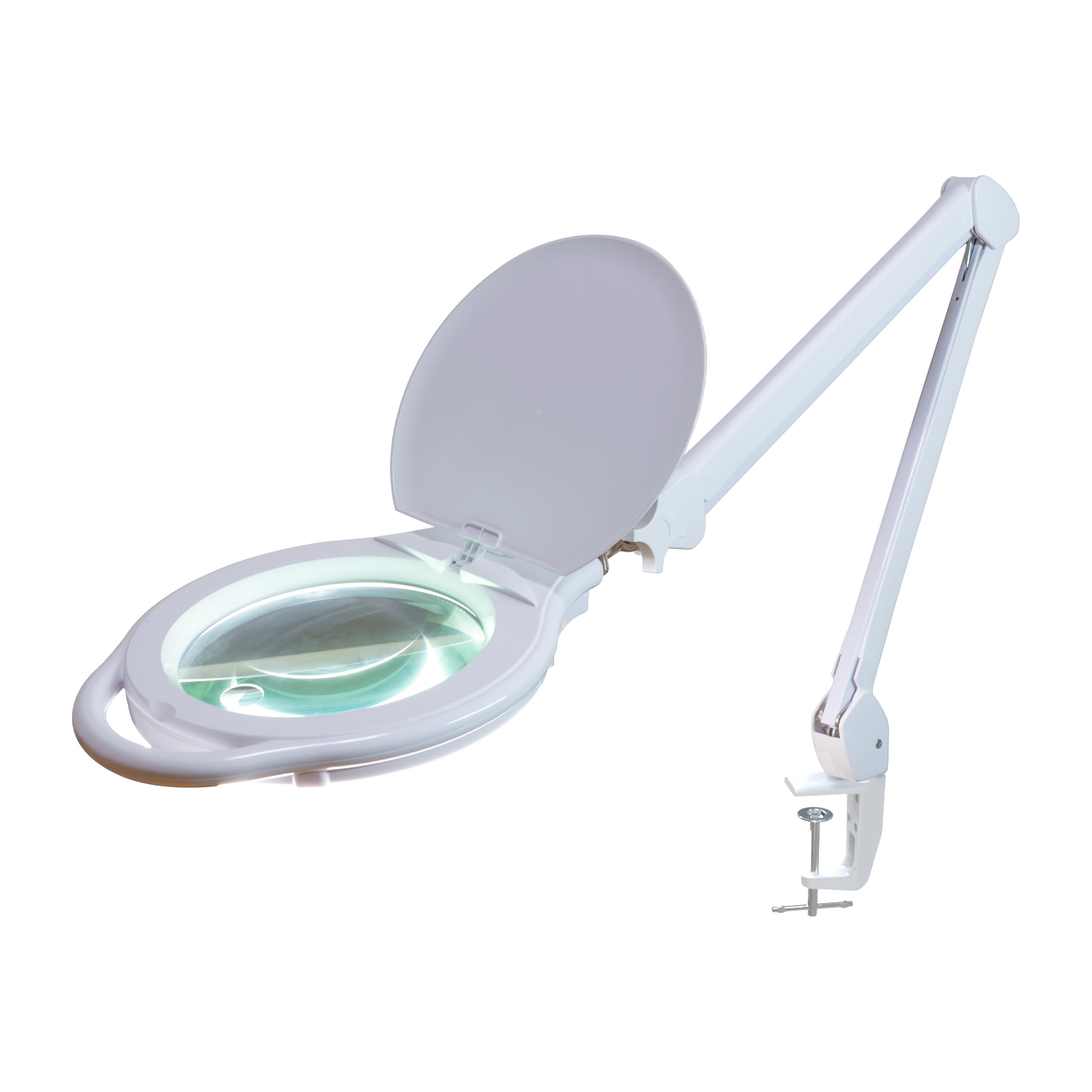 Neatfi Elite XL LED Lampada ingrandente, 3 diottrie con 12 diottrie, dimmerabile, 3 modalità di luce (3000K/4000K/6500K), priva di abbagliamento, braccio regolabile (Bianco, 18 CM Lente in Vetro)