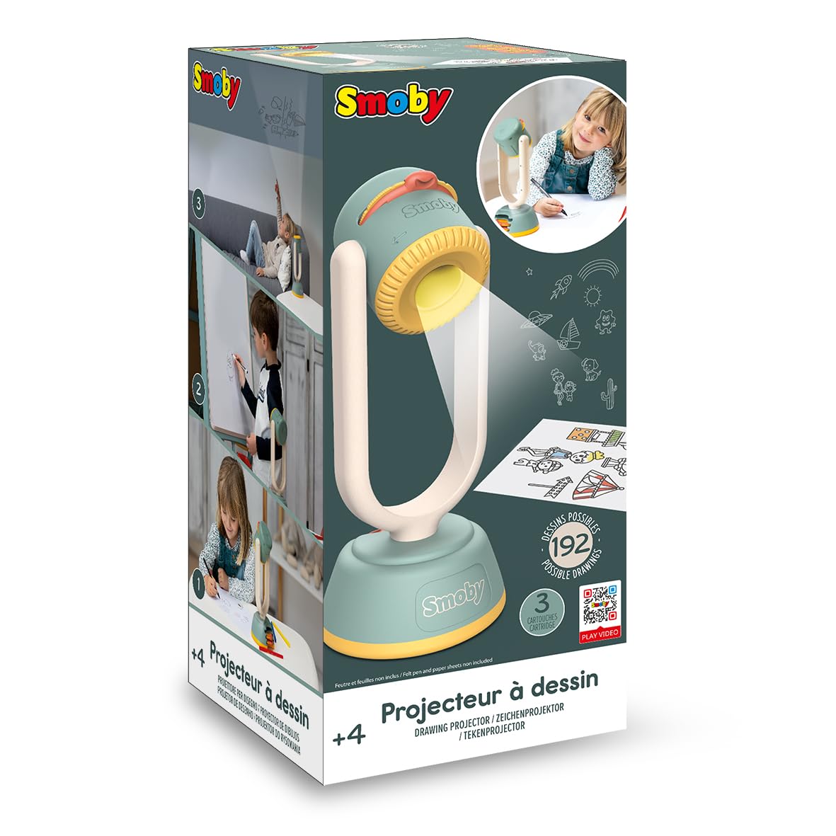 Smoby - Proiettore da disegno - Orientamento e nitidezza regolabili - 192 possibilità - Diversi temi - Animali, personaggi, ecc. - Dai 3 anni