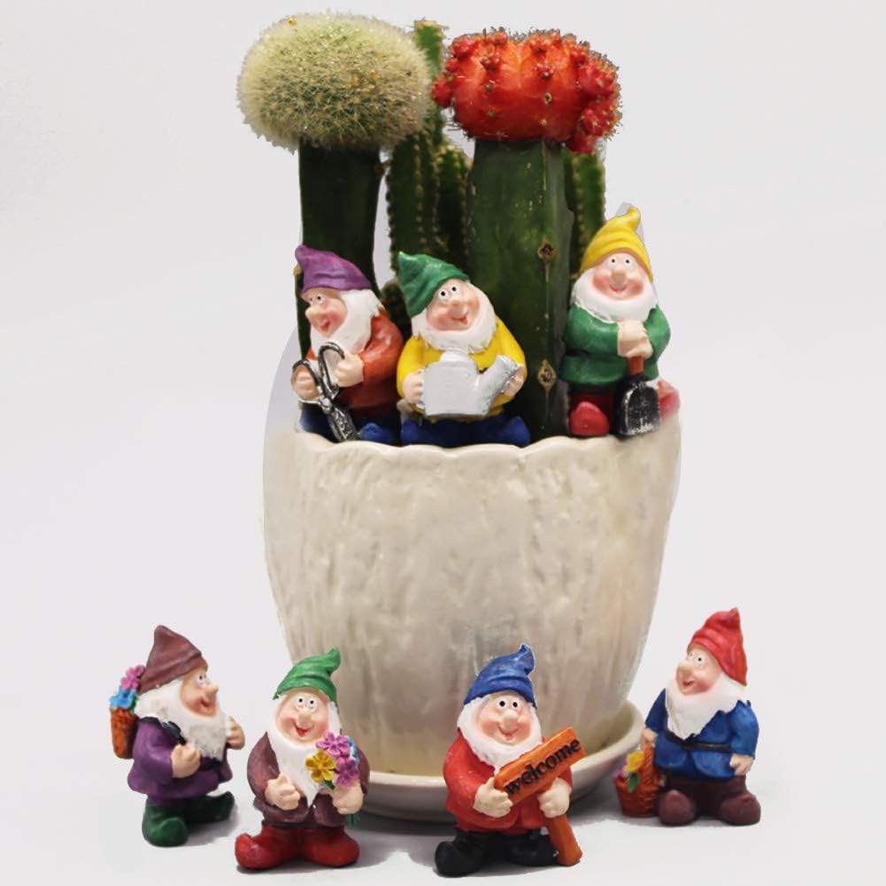 Miniature Gnome Figurines 7 Pcs Fairy Garden Gnome Statues Micro Landscape Decoration Plant Flower Pots Ornaments image 2