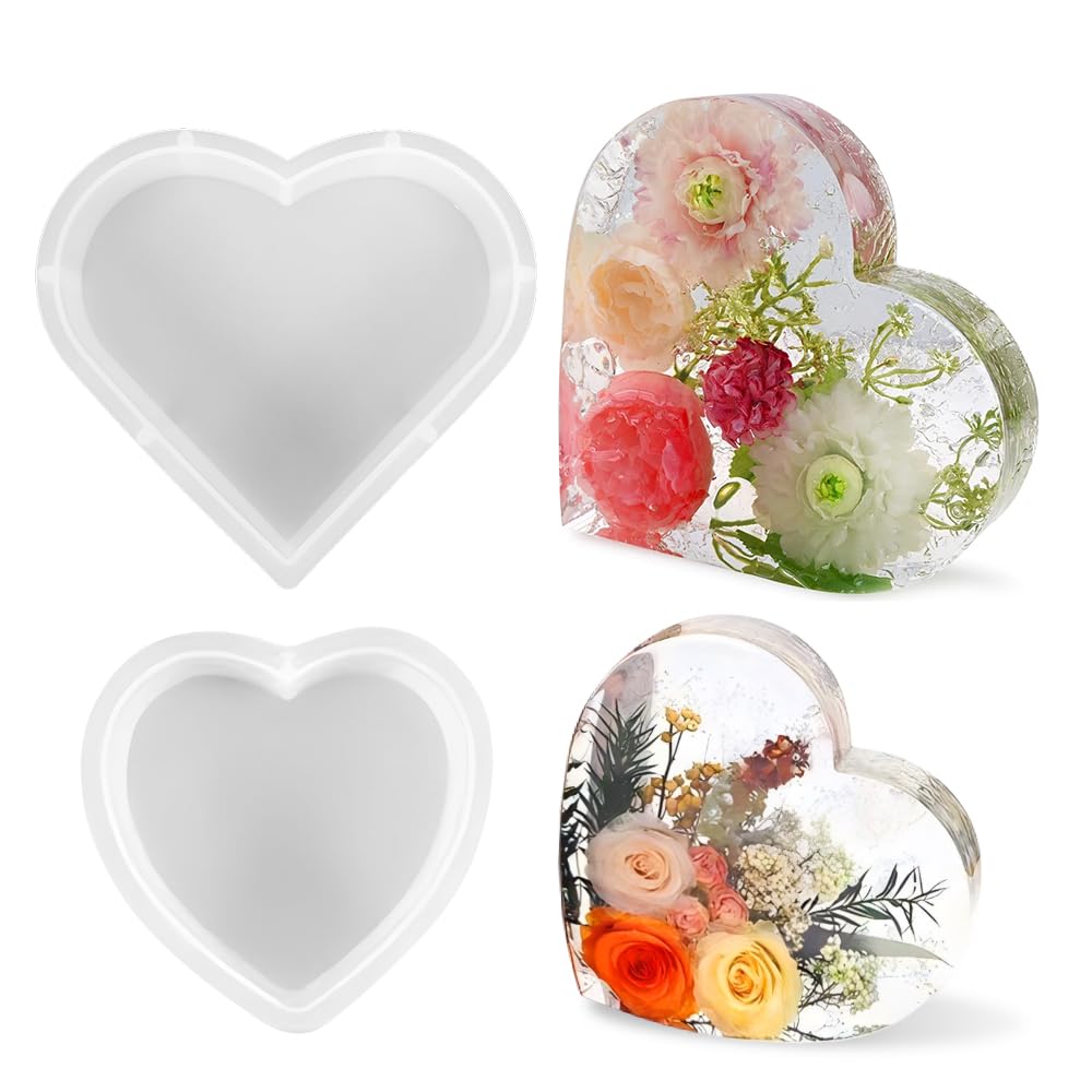 Large Resin Mold, 2 Pcs Heart Deep Epoxy DIY Resin Molds for Flower Bouquet Preservation Silicone Molds for Resin Casting Creative craft ornaments