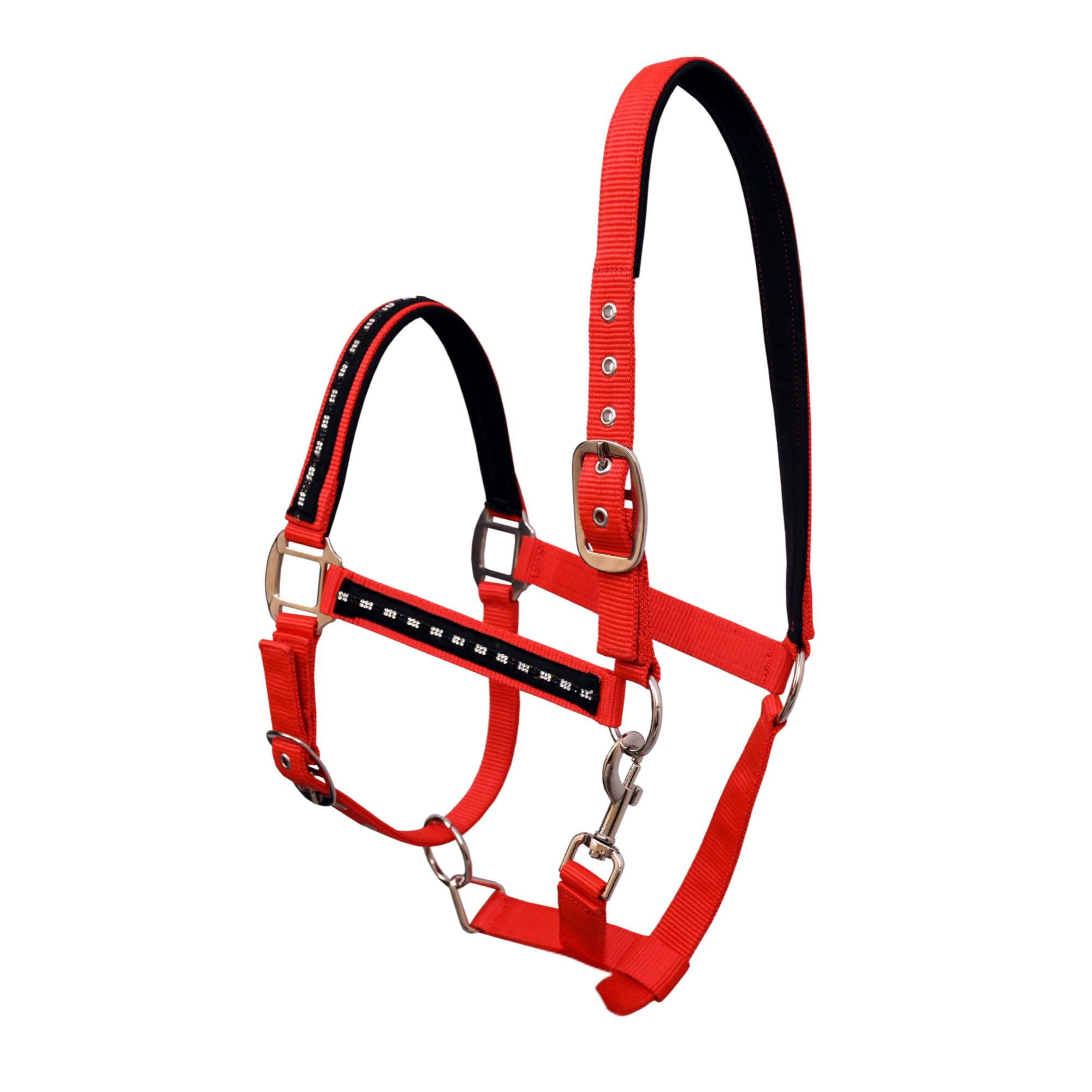THKtack Padded Horse Headcollar Full Size Multiple Colours | Adjustable Padded Nylon Headcollar | Comfortable Horse Halter With Heavyduty Metal Hardware | Headcollar For Horses & Ponies (Red)