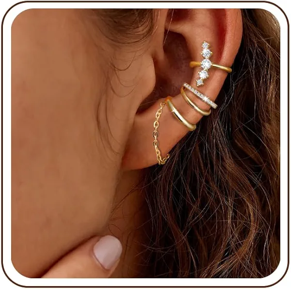 Earrings for Women, Cartilage Earrings for Women 14K Gold Hoop Huggie Clip on Earring Stacks Small Stud Diamond Drop Chain Earring Sets Single Ear Gold Earings Conch Tragus Helix Piercing Jewelry