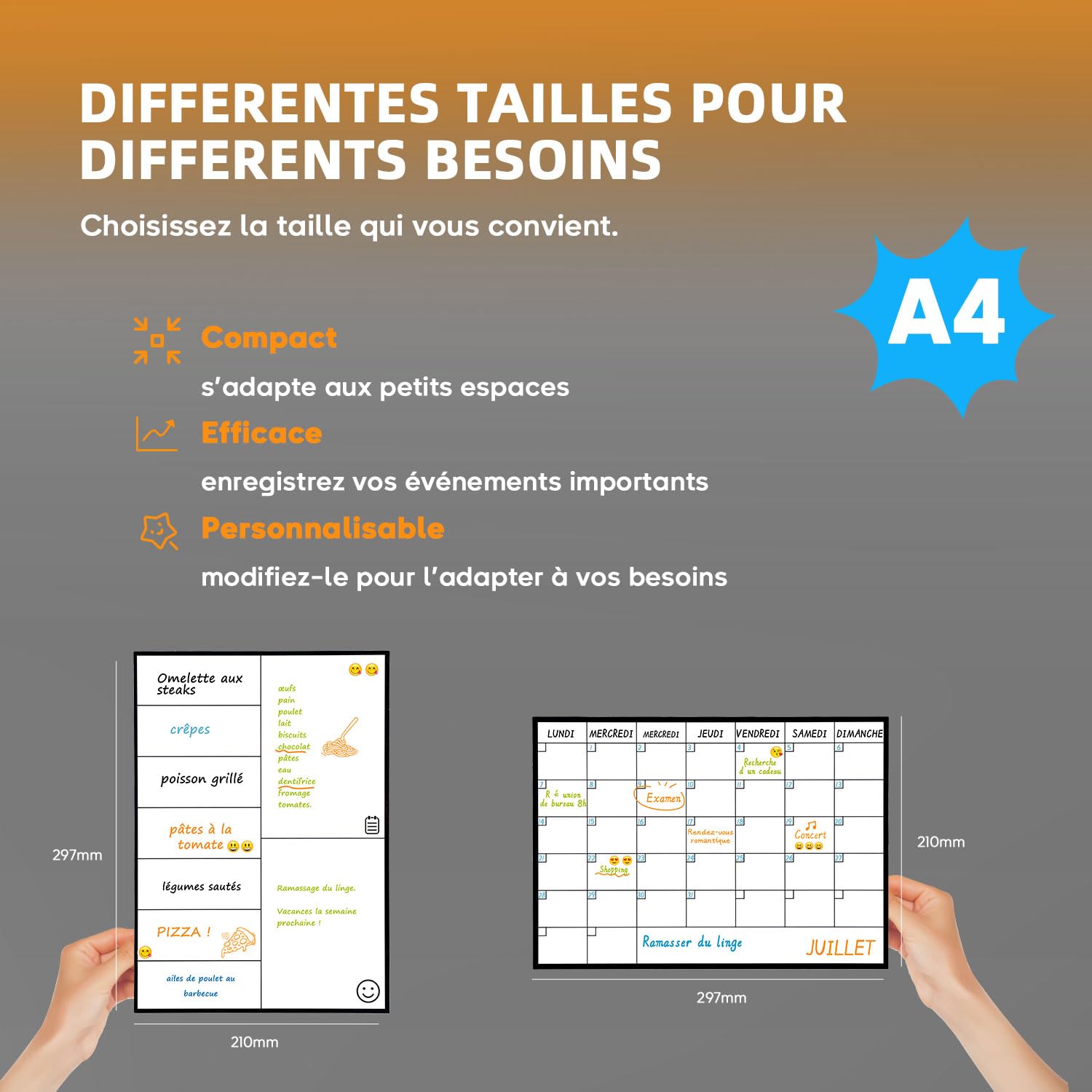 Calendrier Magnétique Mensuel A4 + Tableau Hebdomadaire A4 + Marqueurs Premium + Stickers | Planning Frigo Familial