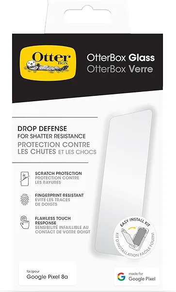 OtterBox Google Pixel 8a Glass Screen Protector, Flawless Touch Response, Fingerprint Resistant, Easy Installation Clear
