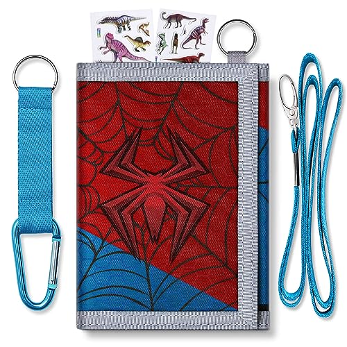 Yollber Carteiras infantis para meninos com bolso para moedas, carteiras para meninos de 4 a 18 anos, carteira dobrável para meninos, novidade para presentes de aniversário para crianças, aranha 1,