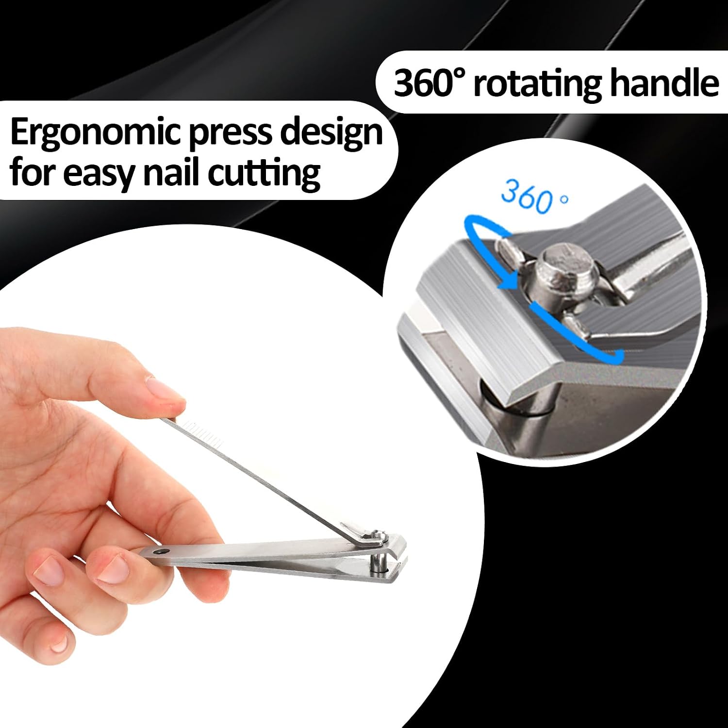 Straight Nail Clippers for Thick Nails, 2 Pcs Sturdy Stainless Steel Fingernail Toenail Clippers Large Nail Clippers Fingernail & Toenail Trimmers for Men Women, Black and Silver