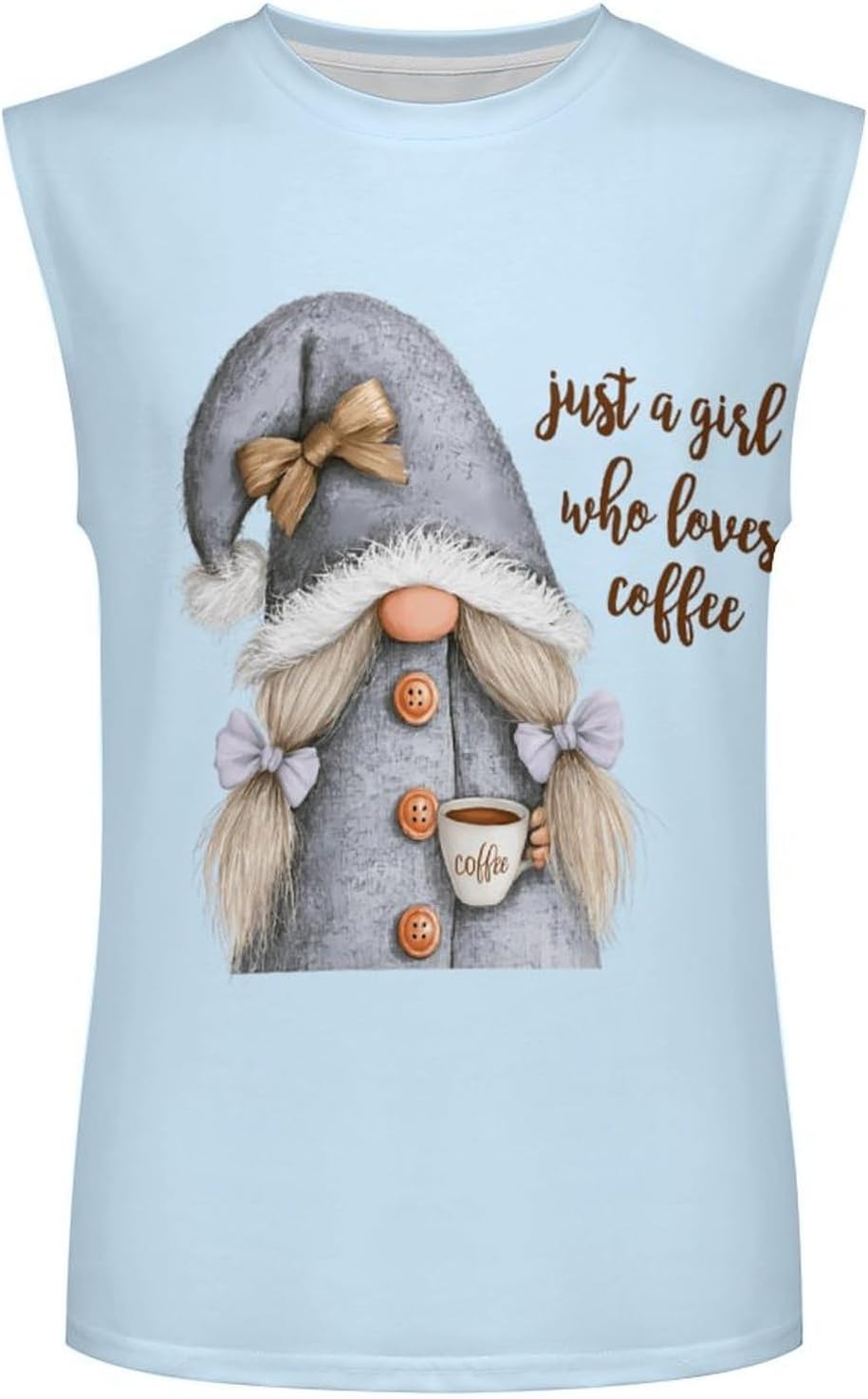 Gnome Loves Coffee Men Summer Sleeveless Crew Neck Top 5XL