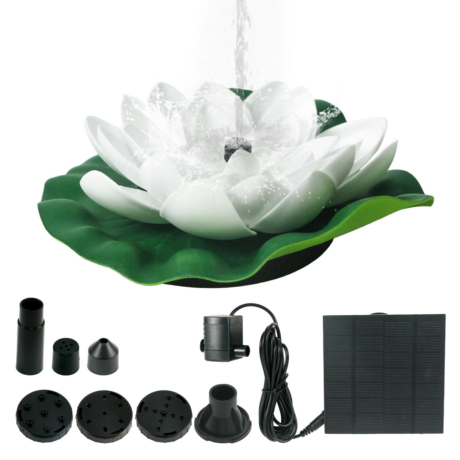 1.2W Solar Water Pump Fountain with 5 Nozzles Solar Fountain for Garden Pond Bird Bath Fish Tank Water Feature Pool Outdoor Décor(White)