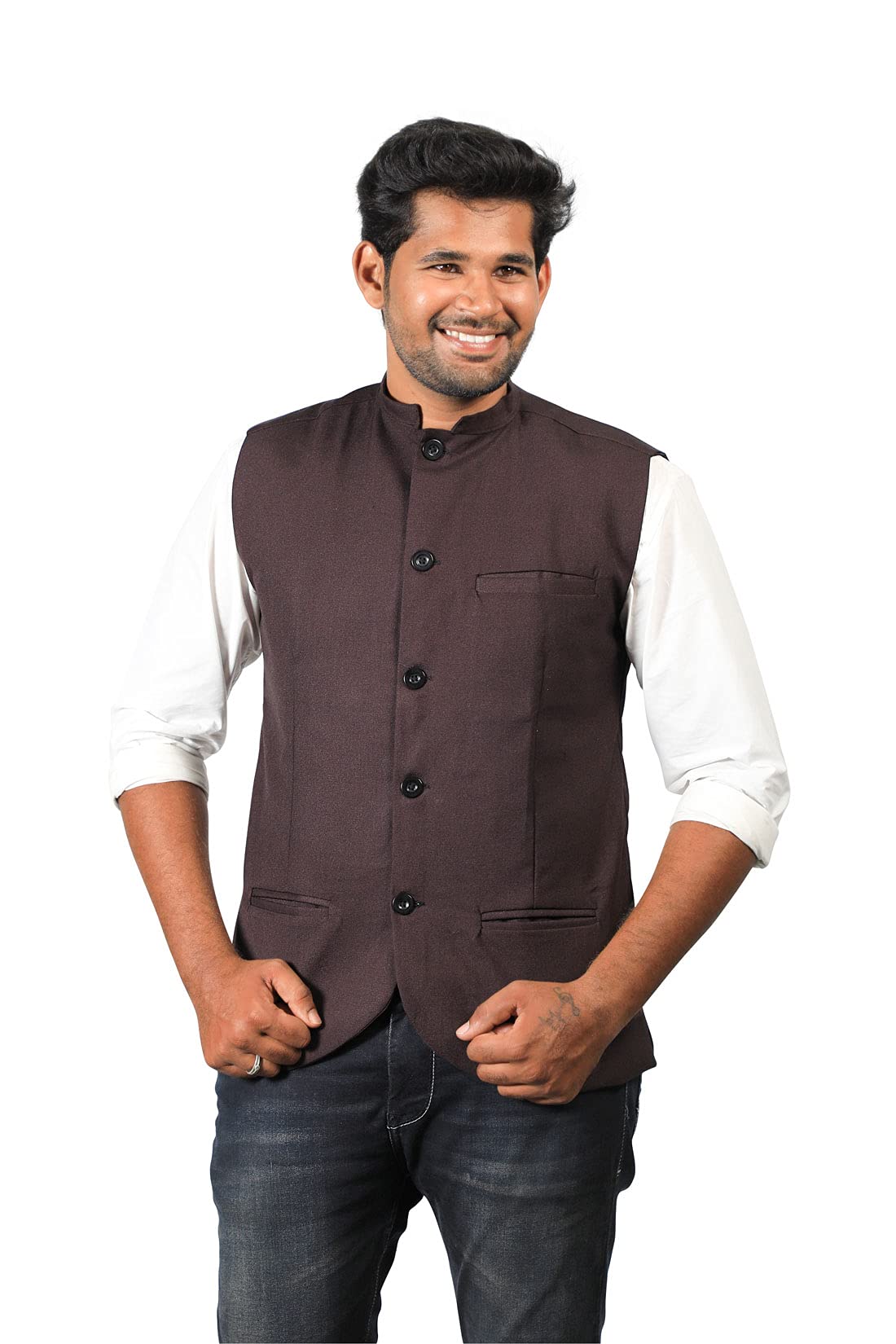 Men's Cotton Blend Nehru Jacket( Sleeveless wait-image-49
